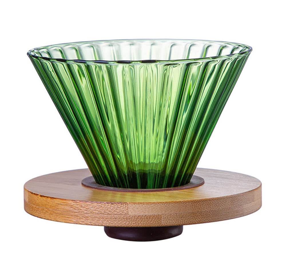 Premium Embossed Glass Pour Over Coffee Filter with Wooden Stand - Handcrafted Drip Coffee Maker for Home, Office & Camping - Perfect for Specialty Coffee Lovers & Baristas