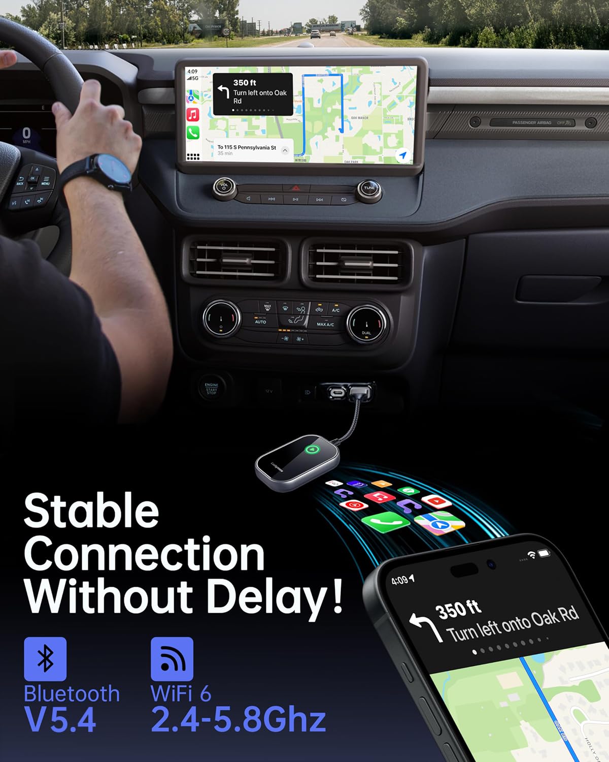 Luckymore Wireless CarPlay Adapter - Convert Wired to Wireless CarPlay Dongle for iPhone iOS 10+, Plug & Play for Cars 2017+ Models - Enjoy Hands-Free Navigation, Music & Calls While Driving