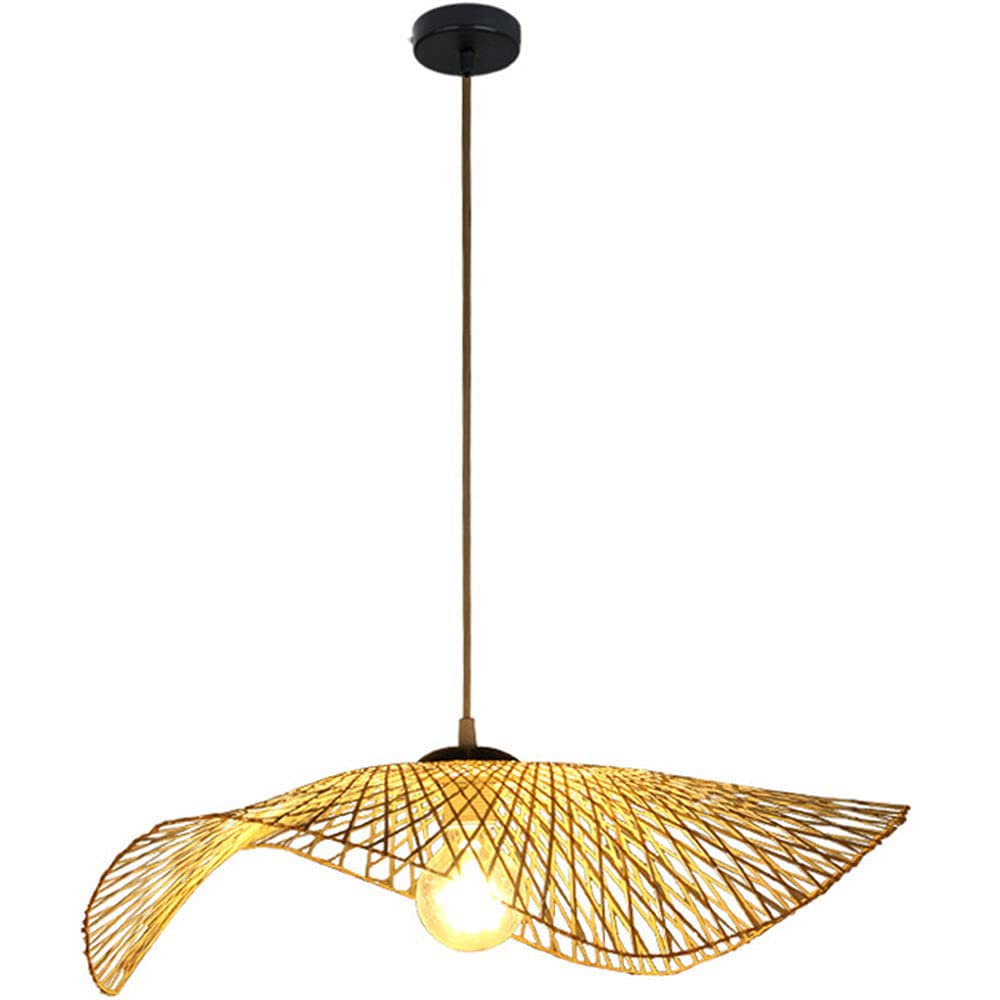 Handwoven Straw Hat Wicker Chandelier - Natural Bamboo Pendant Light Fixture for Restaurant, Living Room, Hotel - Rustic Ceiling Lamp for Farmhouse, Beach House & Boho Decor