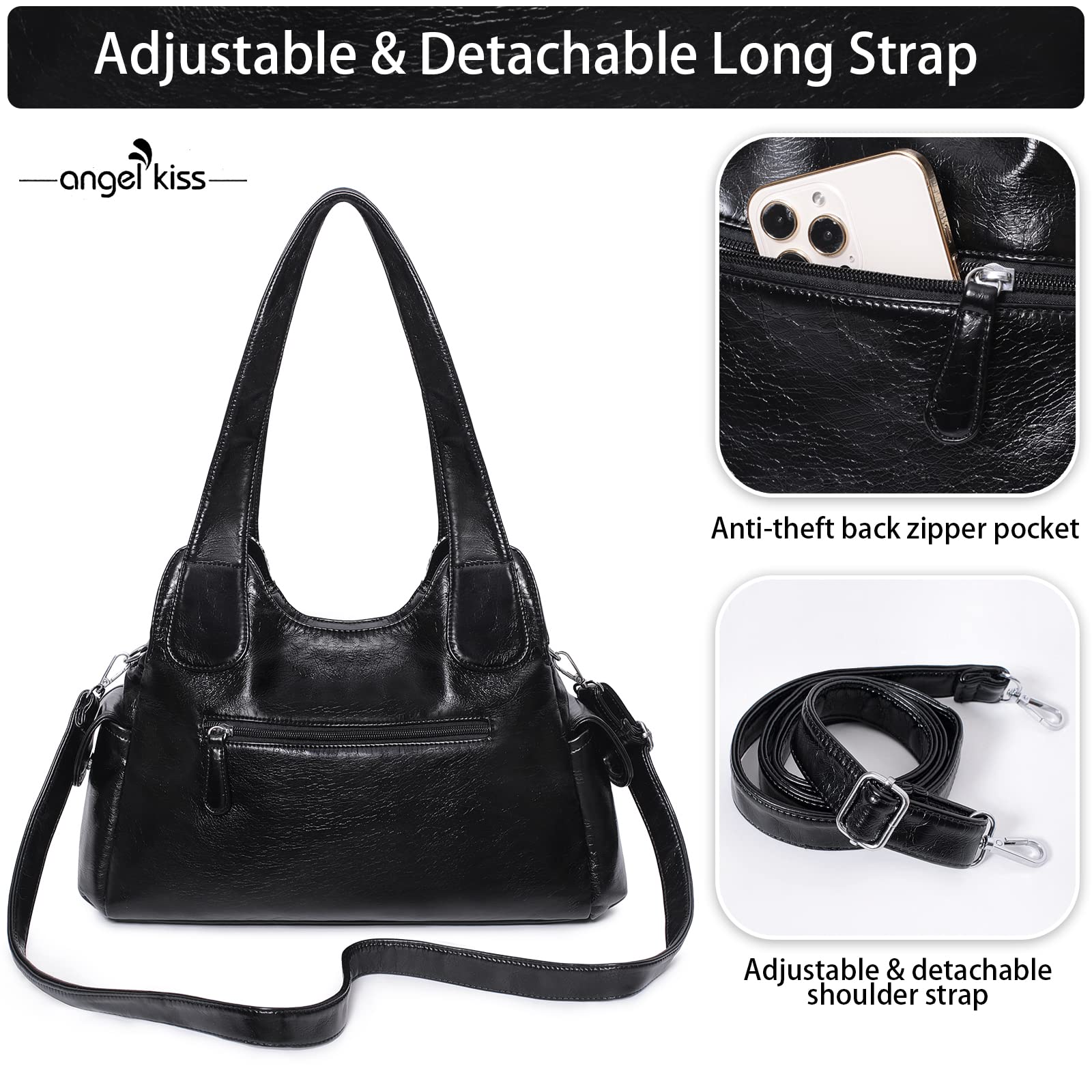 Angelkiss Women's Vegan Leather Crossbody Bag - Stylish Hobo Satchel Shoulder Tote Purse for Everyday Use, Work & Travel | Washable & Durable Handbag
