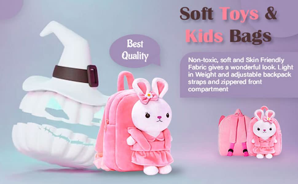 Frantic Kids Velvet School Backpack - Soft Plush Cute Preschool Bag for Baby Girls & Boys (2-5 Years) | Ideal for School, Travel, Picnic & Daily Use