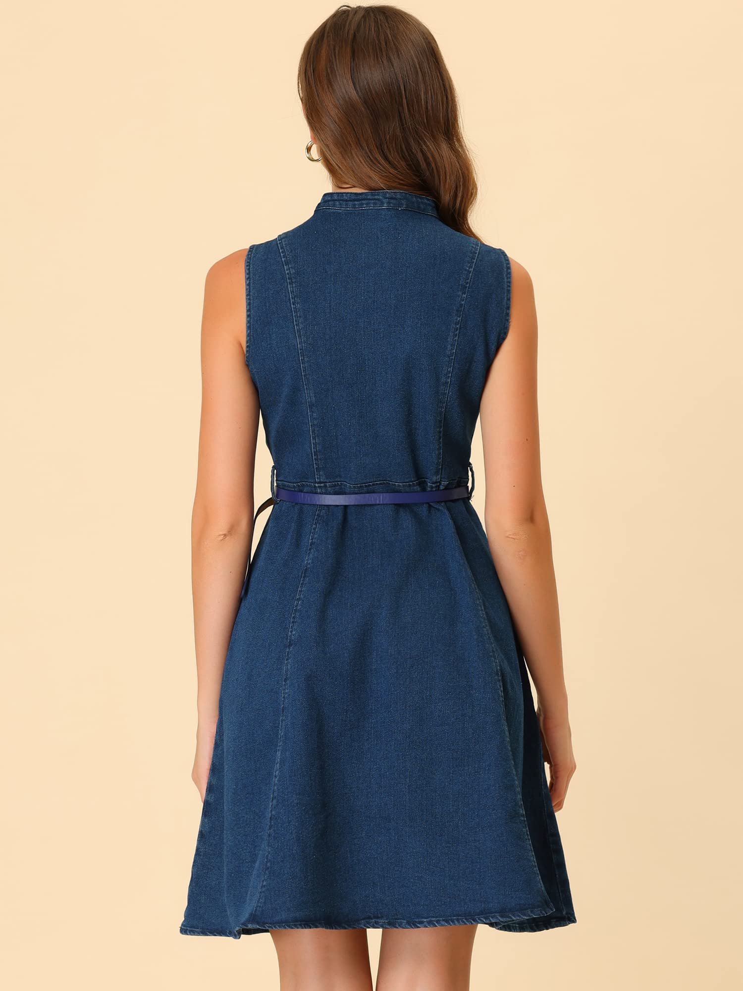 Allegra K Women's Casual Denim Dress - Belted Sleeveless Jean Shirt Dress for Summer Outfits & Date Nights