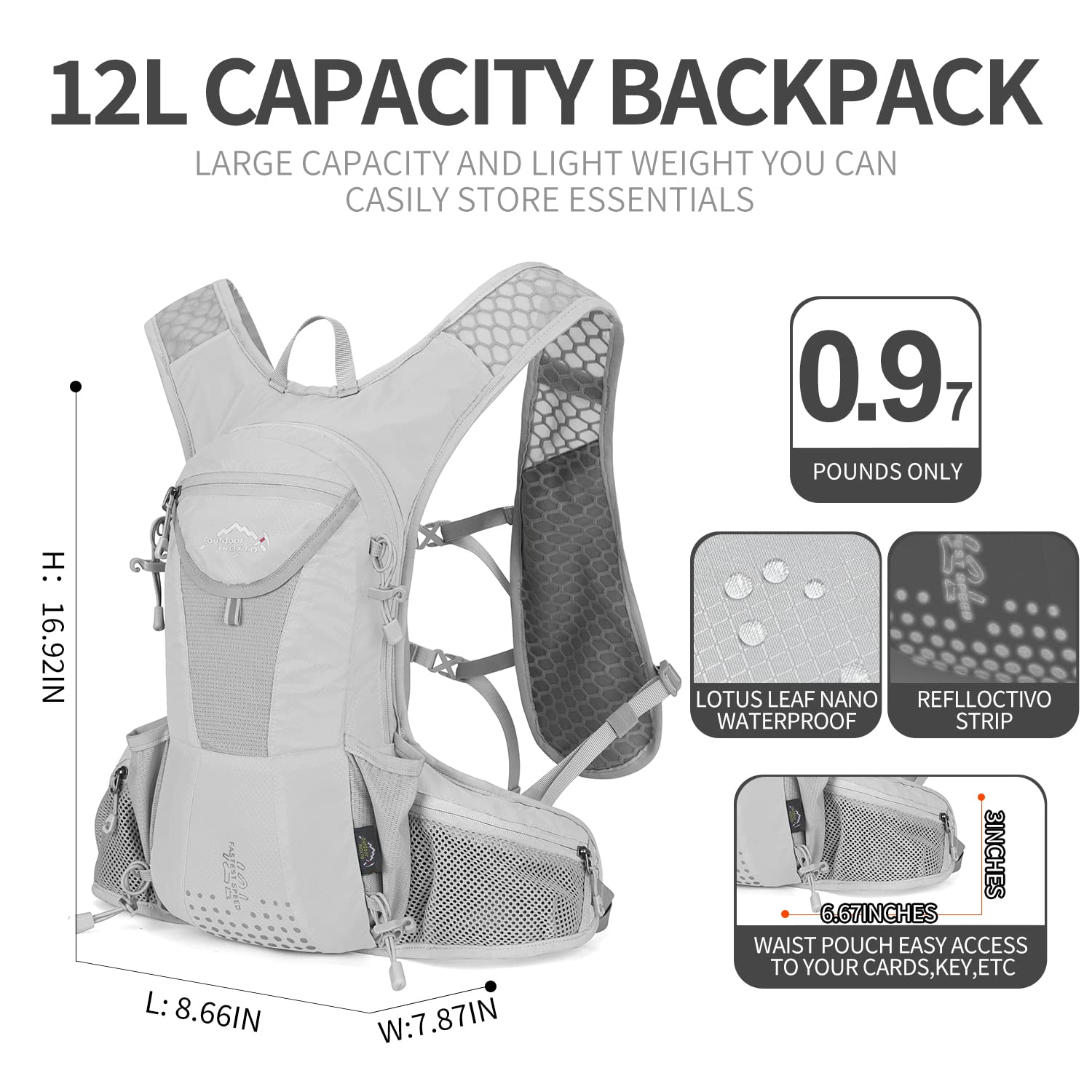 Lightweight Hydration Pack Backpack with 2L Leakproof Water Bladder - Running & Hiking Hydration Vest for Men & Women - Perfect for Outdoor Activities, Trail Running, Cycling & Camping