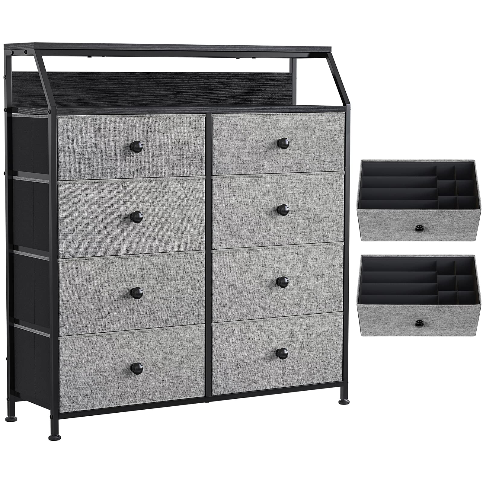 REAHOME 8-Drawer Steel Frame Wood Top Storage Dresser with 2 Bonus Drawer Organizers - Light Grey Closet Organizer for Bedroom, Living Room & Entryway - Perfect for Home Organization and Small Space Storage Solutions