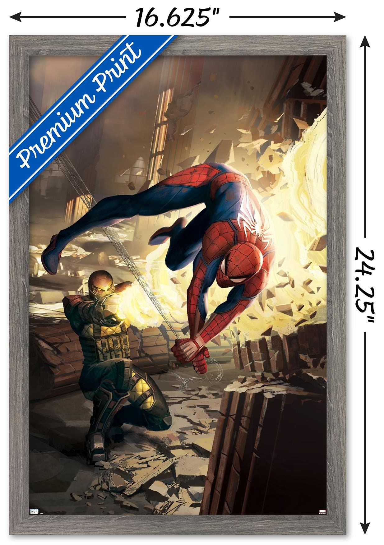 Marvel Comics Shocker Wall Poster - Amazing Spider-Man #5 Art Print, 22.4x14.7 Inches, Barnwood Frame | Superhero Decor for Bedroom, Game Room & Office