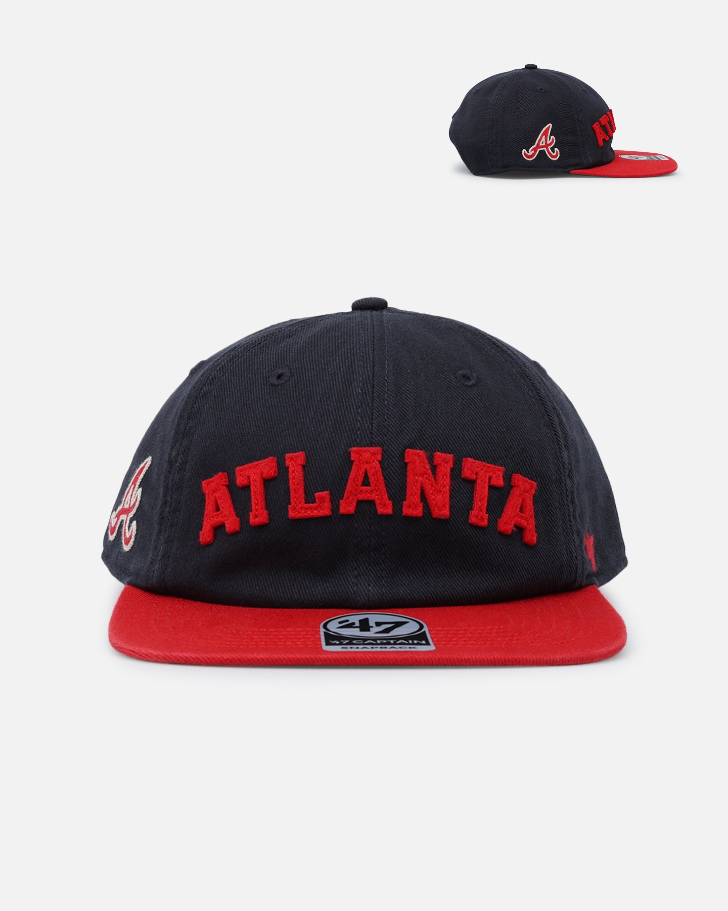 47 Brand Atlanta Braves 'Legacy 47 Captain RL' Snapback Hat - Navy Blue Adjustable Baseball Cap for Men & Women - Perfect for Sports Fans, Casual Wear & Game Day Outfits