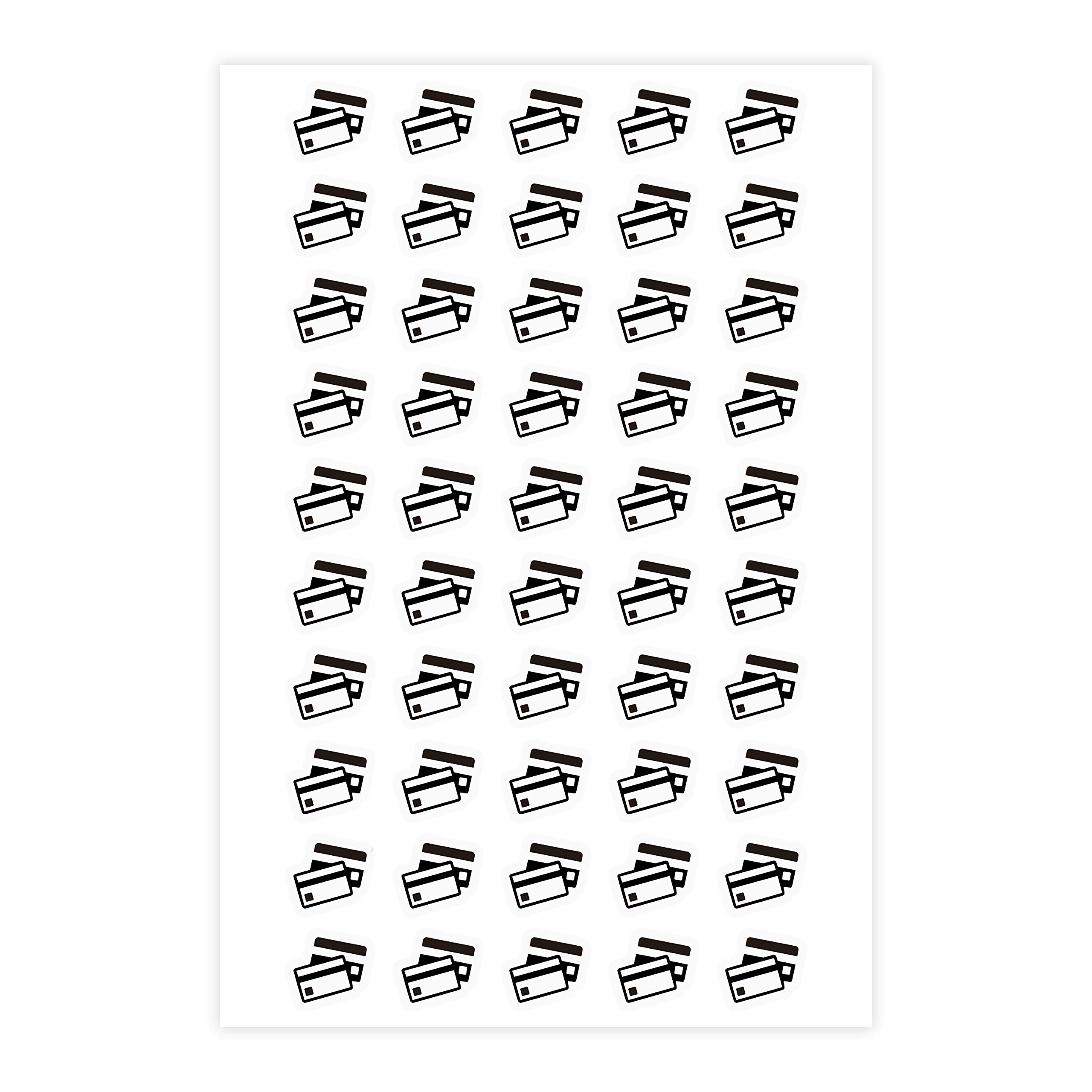 ARK Creation 50 Pack Credit Card Icon Planner Stickers - 0.5 Inch Clear Backing Black Journal Stickers for Budgeting, Scrapbooking & Bullet Journal Organization