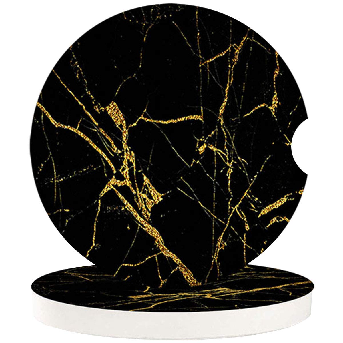 Premium Gold & Black Marble Car Coasters Set - Absorbent Stone Drink Coasters for Vehicles, Ceramic Cup Holders for Cars - Perfect for Coffee, Soda & Water Bottles in Car, Office or Home Use
