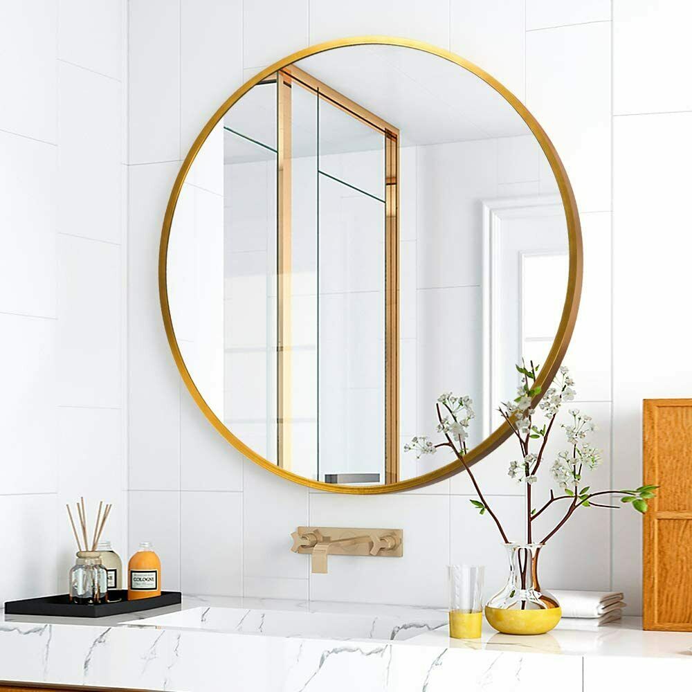 Design Element Vera Round Vanity Mirror with Stainless Steel Frame - 28