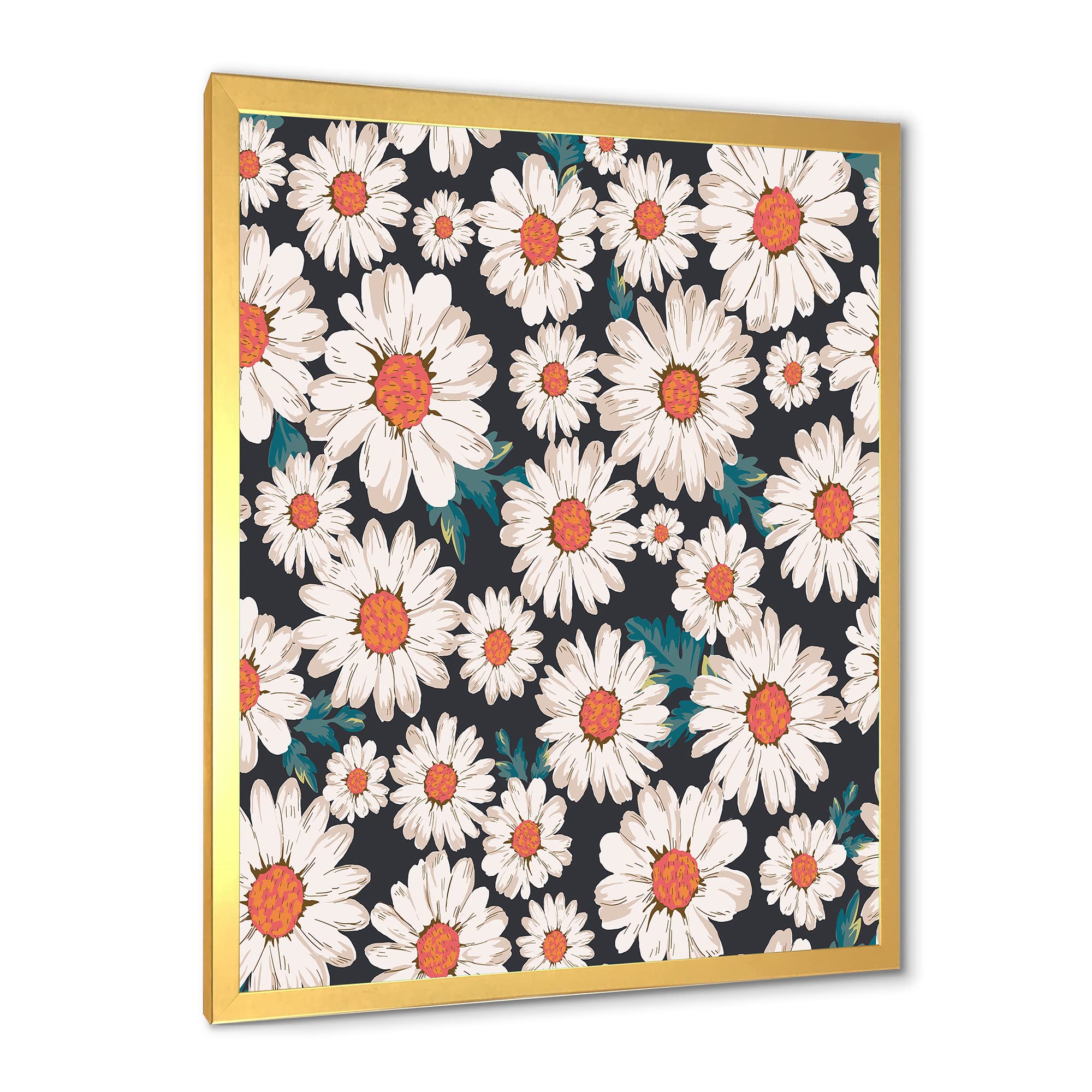 DesignQ White Daisy Flowers Framed Wall Art - Traditional Floral Home Decor for Living Room, Bedroom & Office