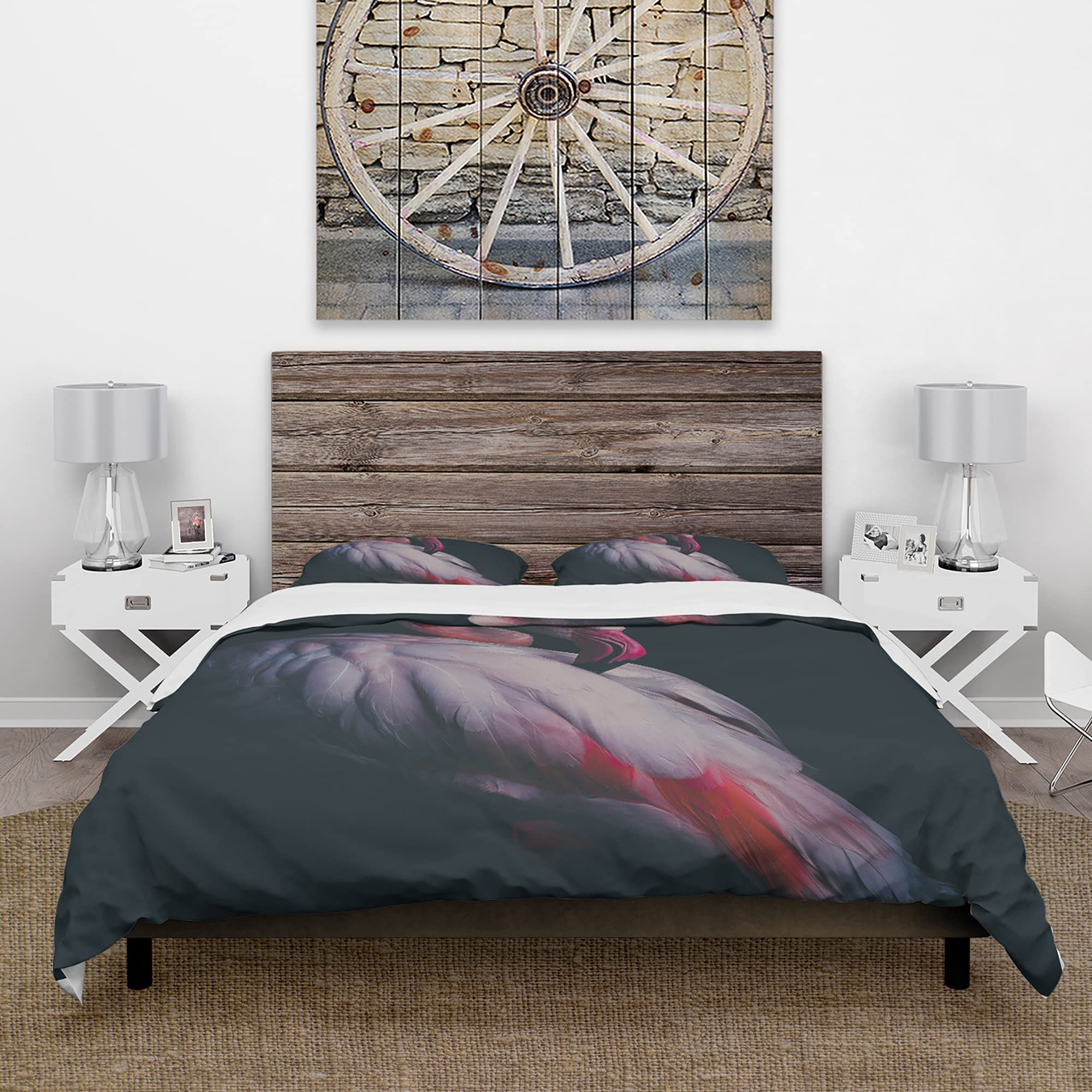 DesignQ Pink Flamingo & Black Traditional Duvet Cover Set - 3 Piece Twin Size Animal Print Bedding Set for All Seasons | Tropical Themed Bedroom Decor for Girls, Teens & Dorm Rooms