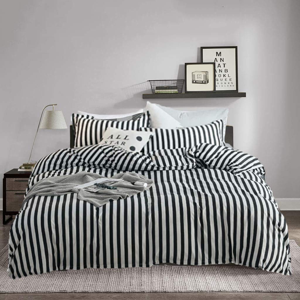 Premium Black and White Striped Comforter Set King Size - Modern Vertical Stripes Bedding for Women & Men, 3-Piece Quilt Set - Perfect for Master Bedroom, Guest Room, and Dorm Decor