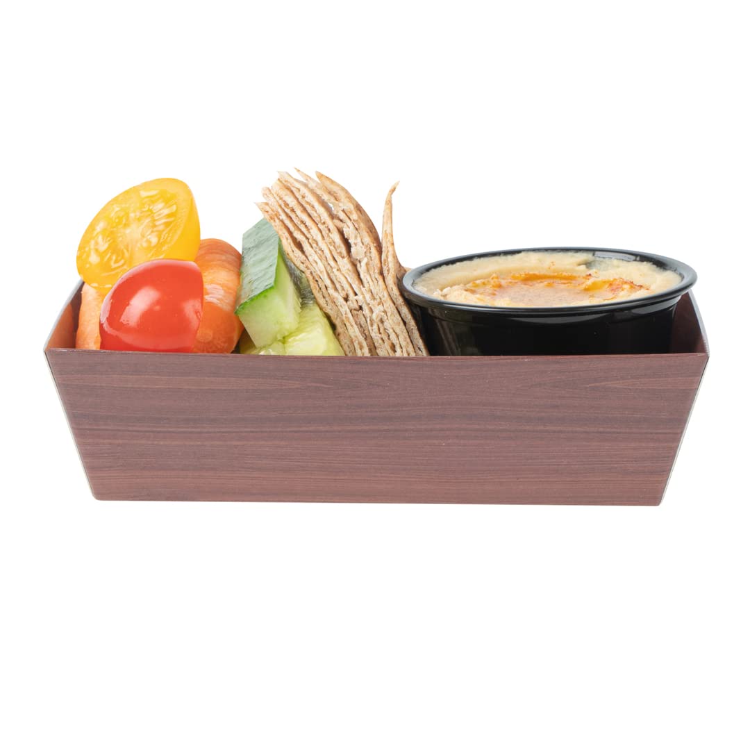 Restaurantware Matsuri Vision 4.7 x 2.5 x 1.4 Inch Disposable Sushi Trays - 100 Pack Greaseproof Wood Grain Paper Sushi Boxes for Appetizers, Desserts & Takeout - Lids Sold Separately | Perfect for Restaurants, Catering & Home Sushi Parties