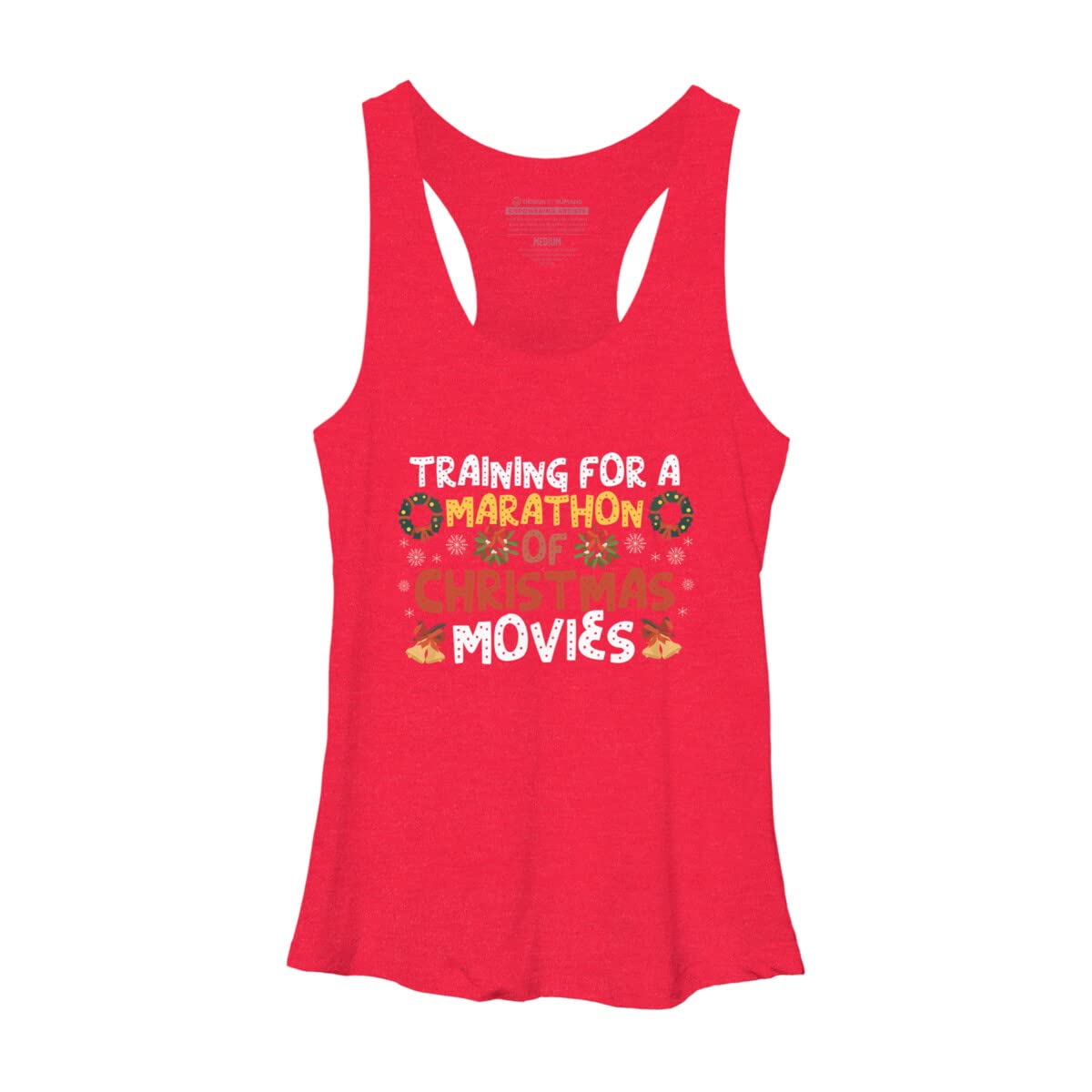 Design By Humans Women's Marathon Training & Christmas Movies Racerback Tank Top - Gym Workout & Holiday Comfort Wear