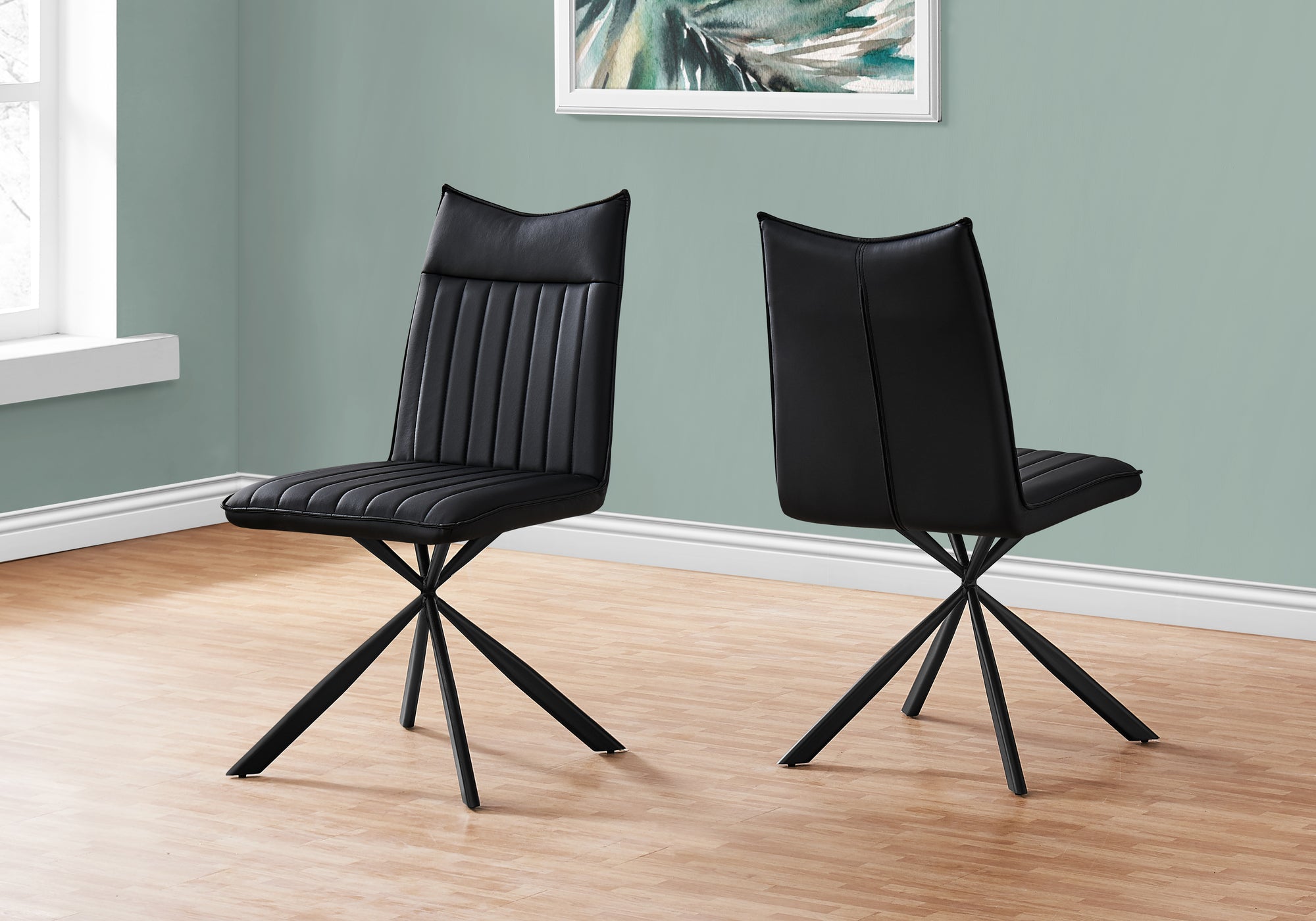 Modern Black PU Leather Dining Chairs Set of 2 - Comfortable Faux Leather Kitchen Chairs with Metal Legs for Dining Room, Kitchen, Breakfast Nook & Small Spaces
