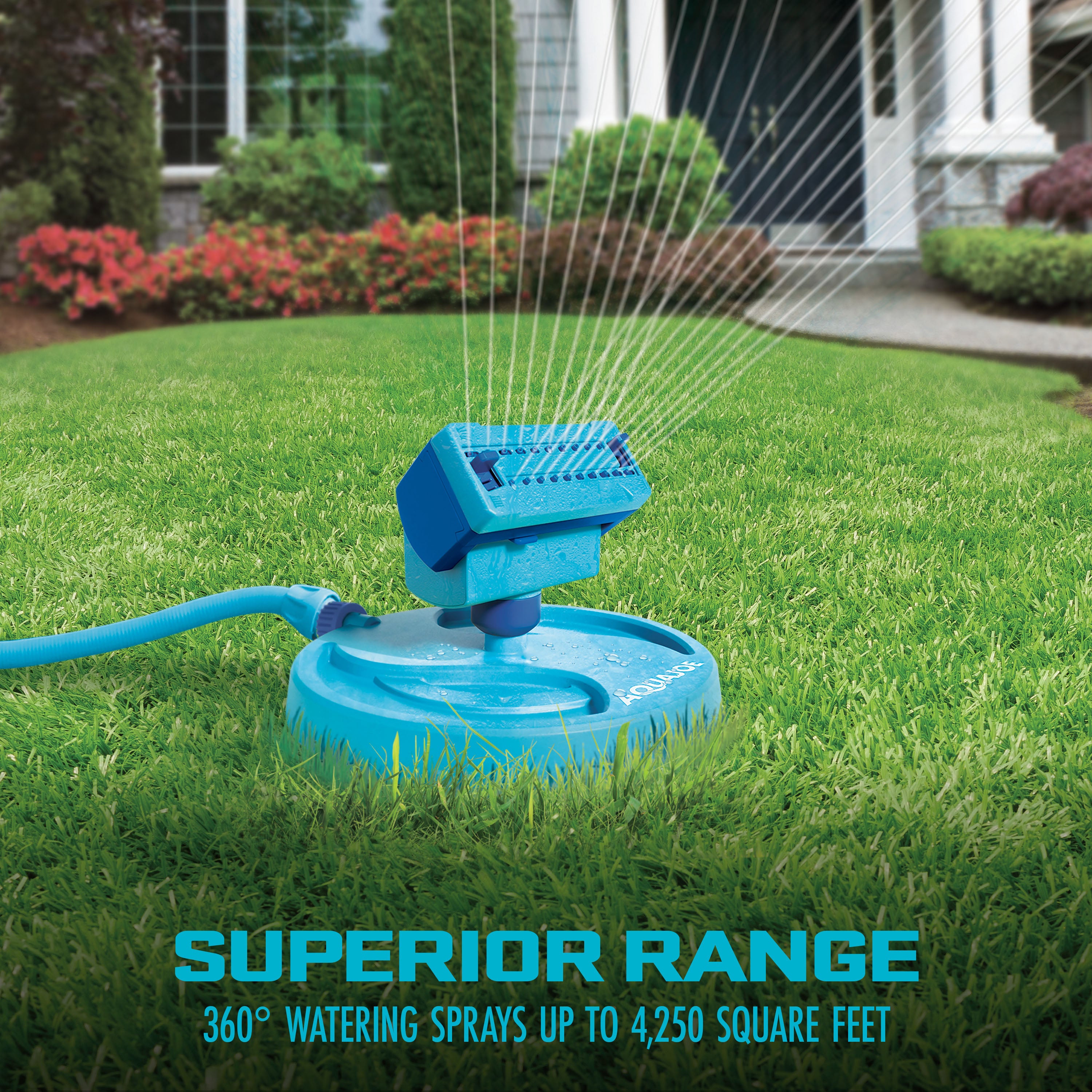 Aqua Joe Oscillating Sprinkler with 100ft Fiberjacket Hose - 4250 Sq Ft Lawn Coverage for Large Backyard & Garden Watering