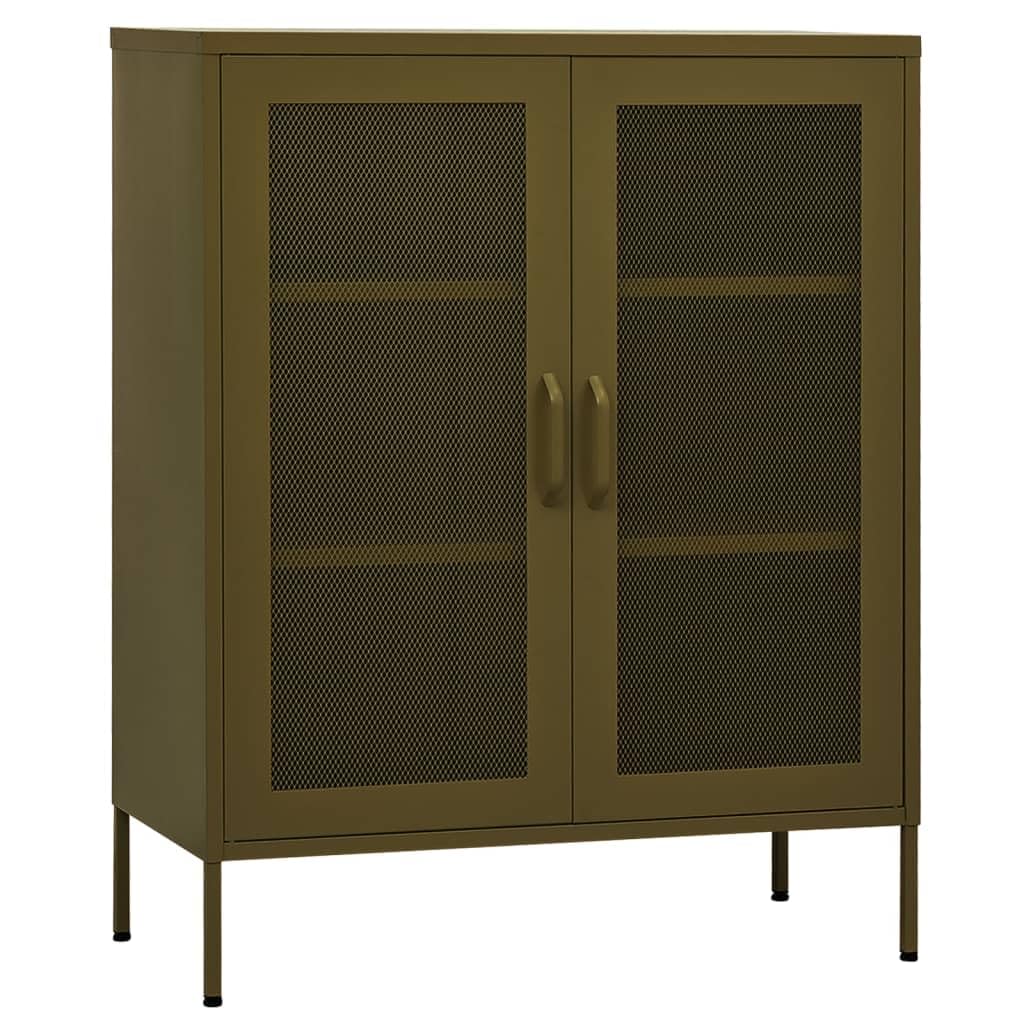 vidaXL Olive Green Steel Storage Cabinet - Heavy Duty Industrial Shelving Unit with Adjustable Shelves & Leveling Feet, Easy Assembly for Home Office, Garage, or Warehouse Organization (Books, Magazines, Tools Storage)