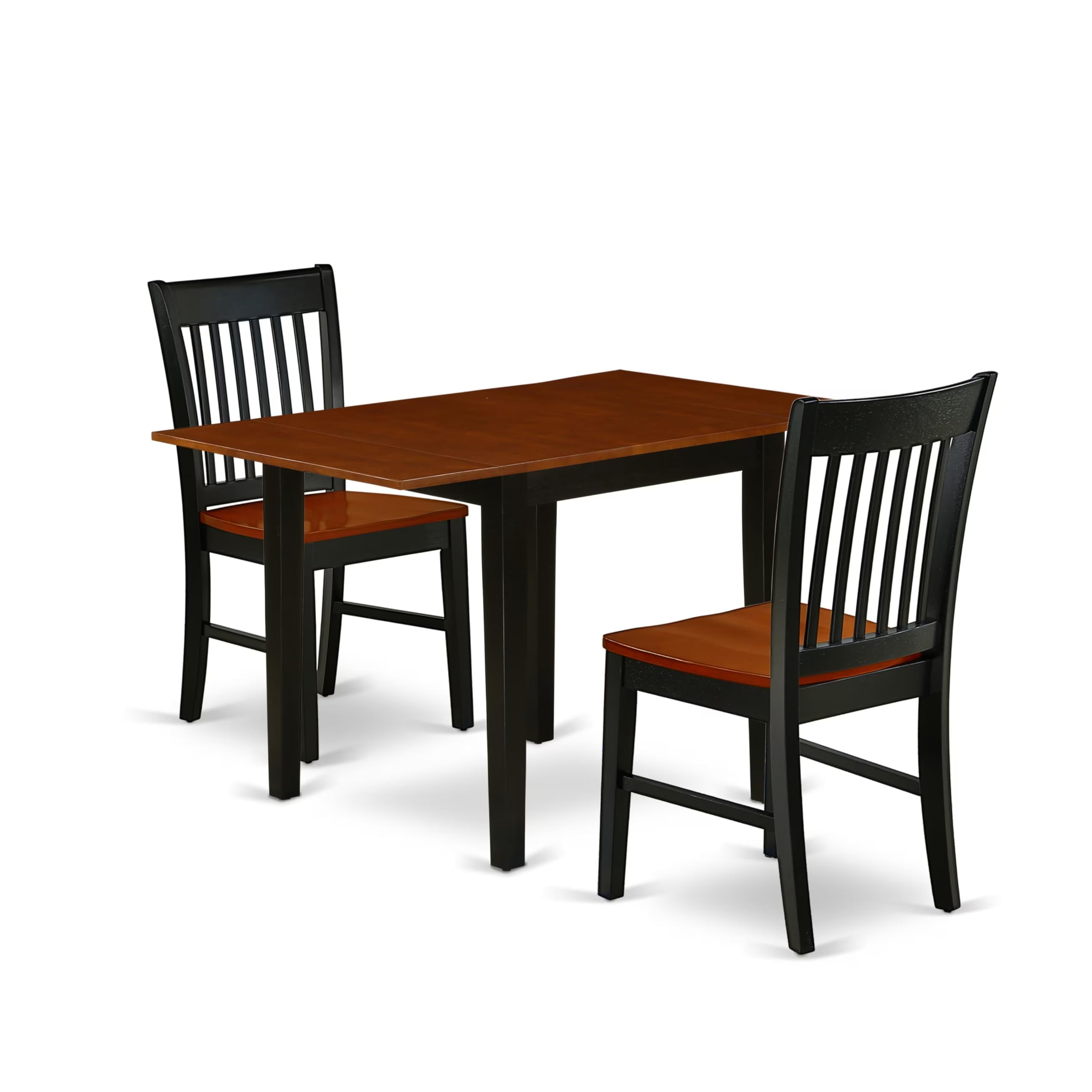 East West Furniture NDNO3-BCH-W 3-Piece Small Space Dinette Set with Drop-Leaf Rectangle Dining Table & 2 Chairs, 30x48 Inches, Black Cherry - Perfect for Apartments, Breakfast Nooks & Compact Dining Areas