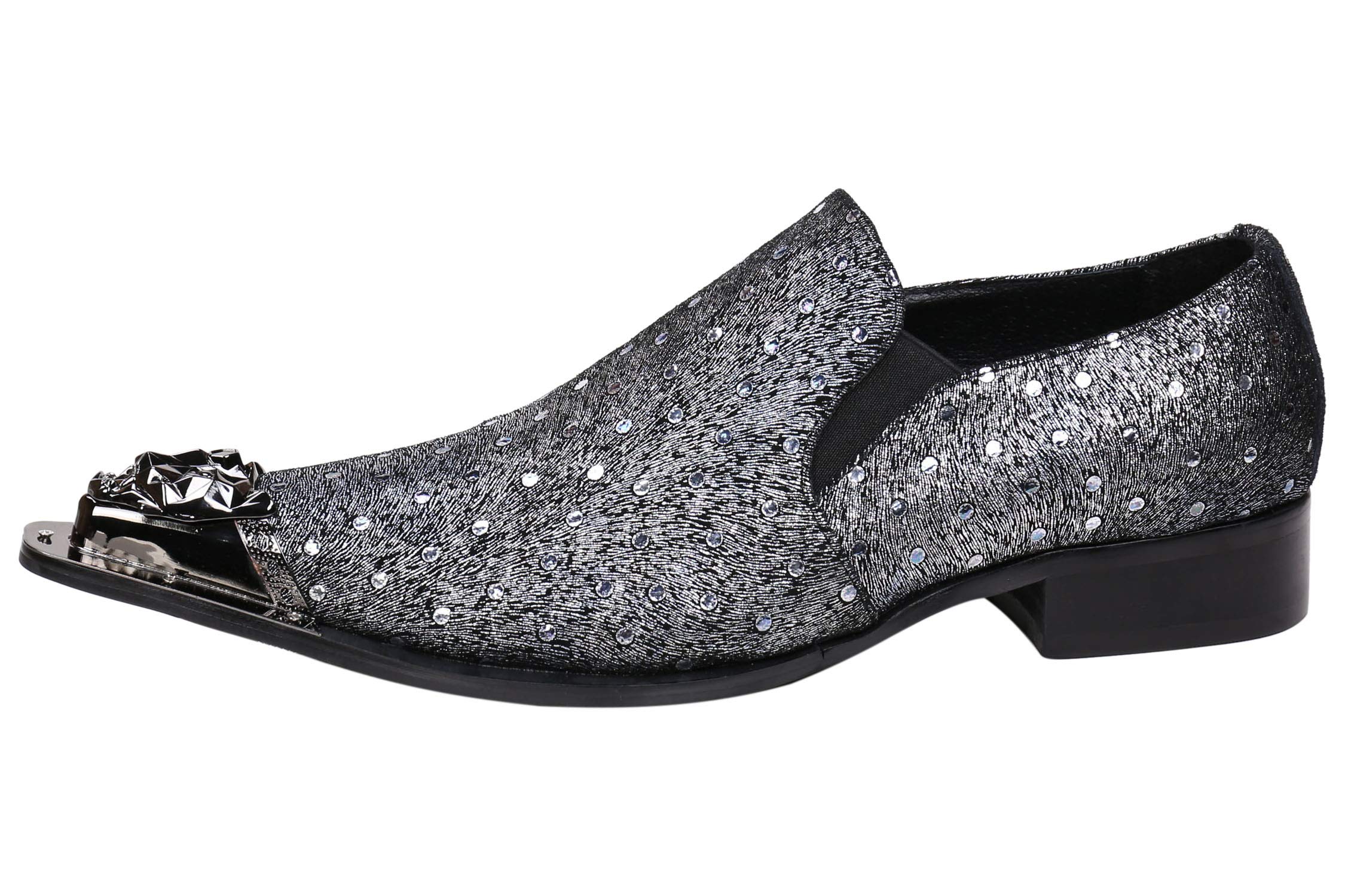 Santimon Men's Loafers - Pointed Toe Sparkling Leather Dress Shoes with Metal Tip for Western Style & Casual Wear | Perfect for Office, Parties, and Special Occasions
