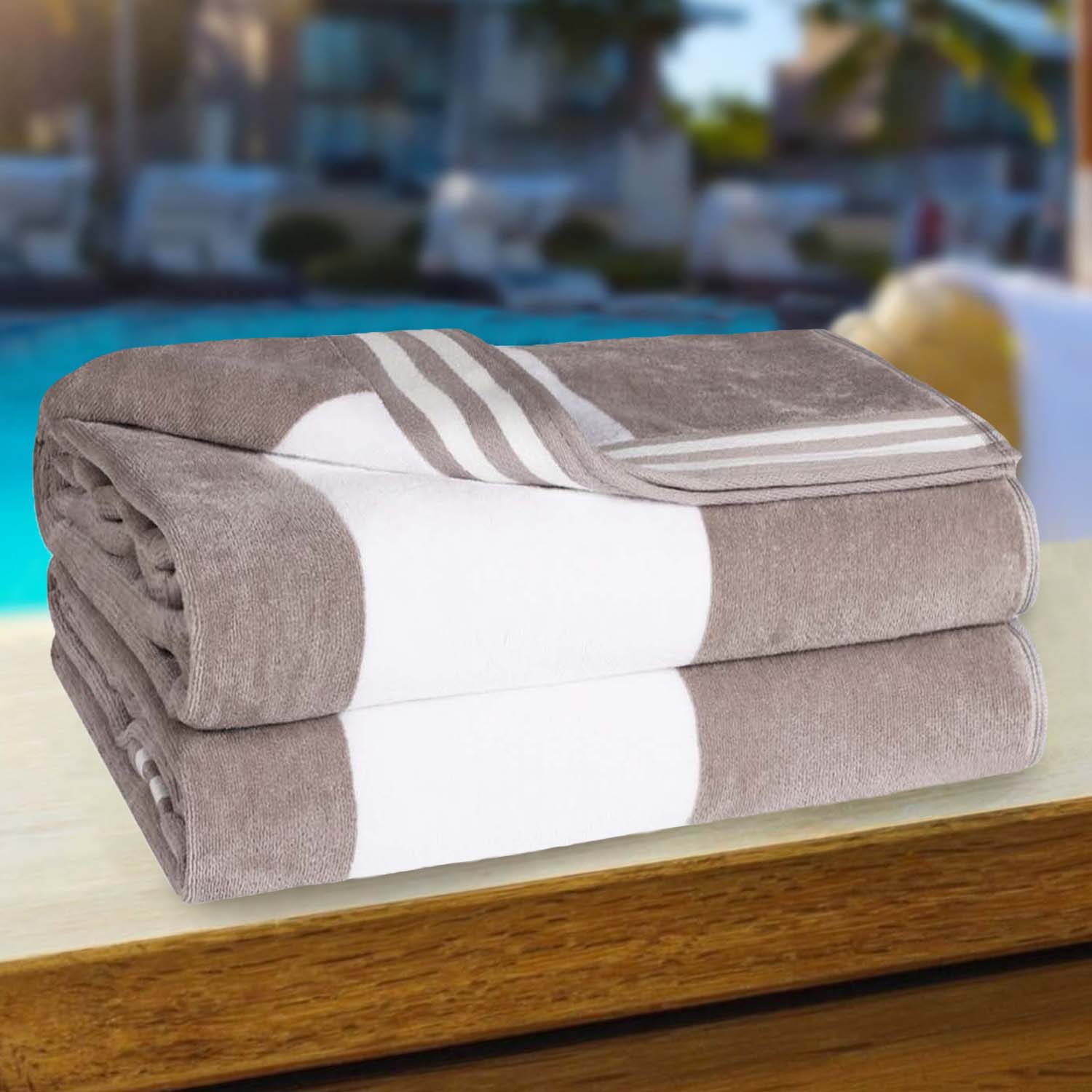 Premium Cabana Stripe Oversized Cotton Beach Towel Set of 2, 4, or 6 - Soft, Absorbent & Quick-Drying for Pool, Beach, Vacation & Spa Use