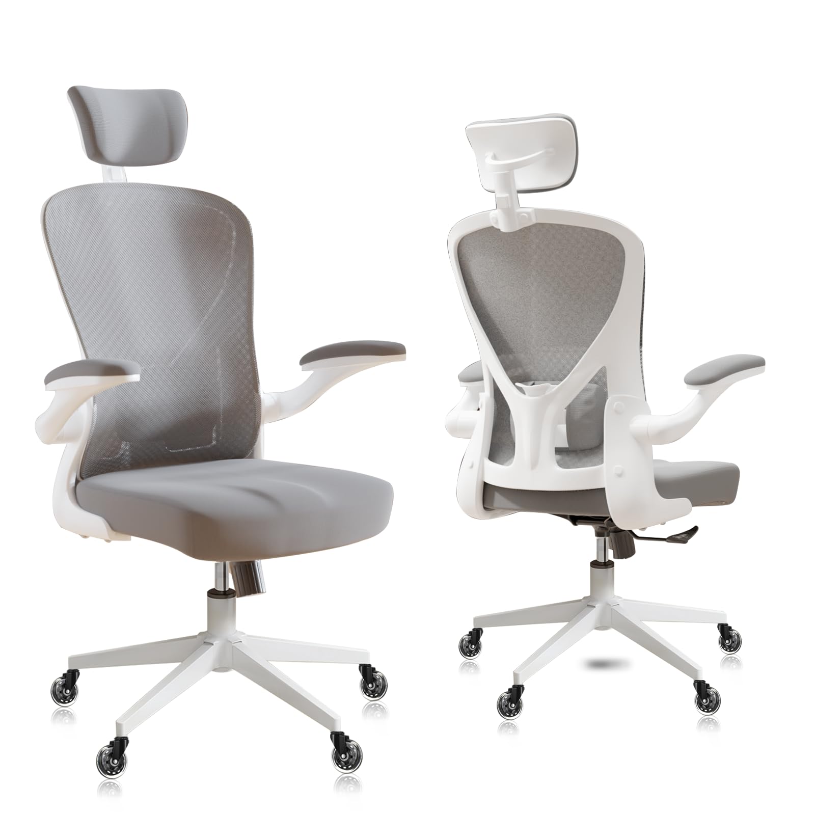 Ergonomic Office Chair with Lumbar Support & Adjustable Armrests - Rolling Desk Chair for Home Office - Comfortable Computer Chair for Work & Study (Gray) - Perfect for Remote Work, Gaming & Long Study Sessions