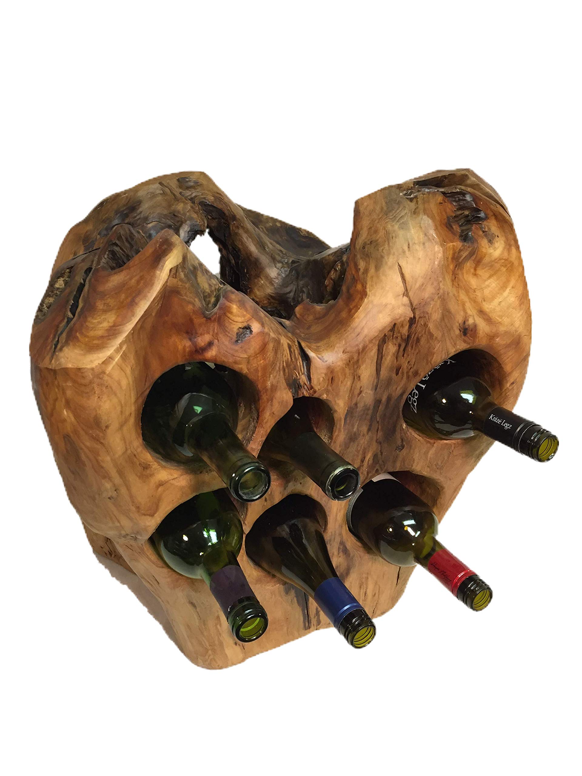Greener Valley Natural Root Wood Wine Bottle Stumps - Set of 6 | Rustic Wine Rack for Cellar, Kitchen Counter, or Dining Room Decor