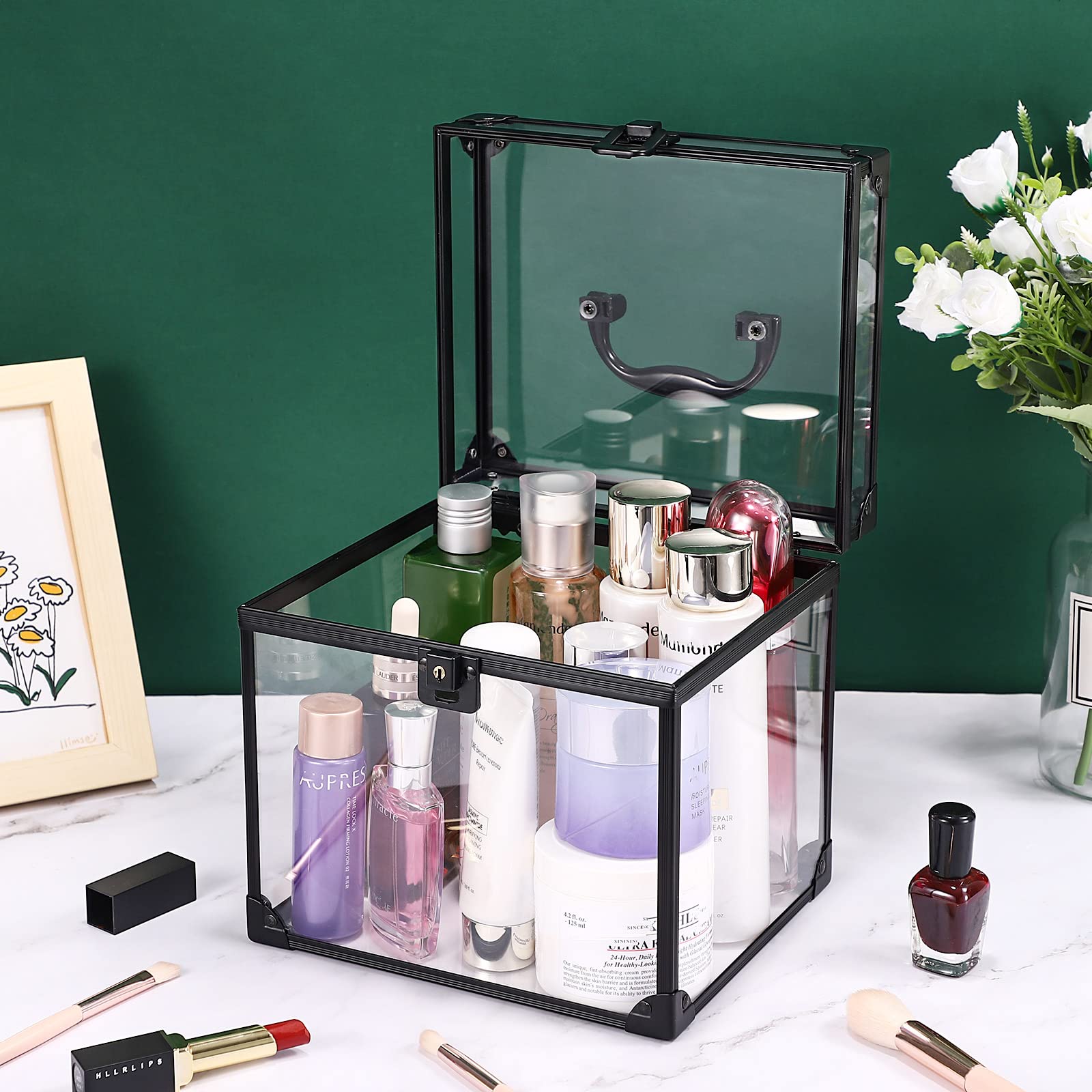 Portable Crown Storage Box for Pageants & Tiaras - 8x7x7.5 Inch Clear Makeup Organizer Case with Latches, Large Cosmetic Display & Travel Toiletry Organizer - Perfect for Beauty Pageants, Bridal Accessories & Jewelry Storage