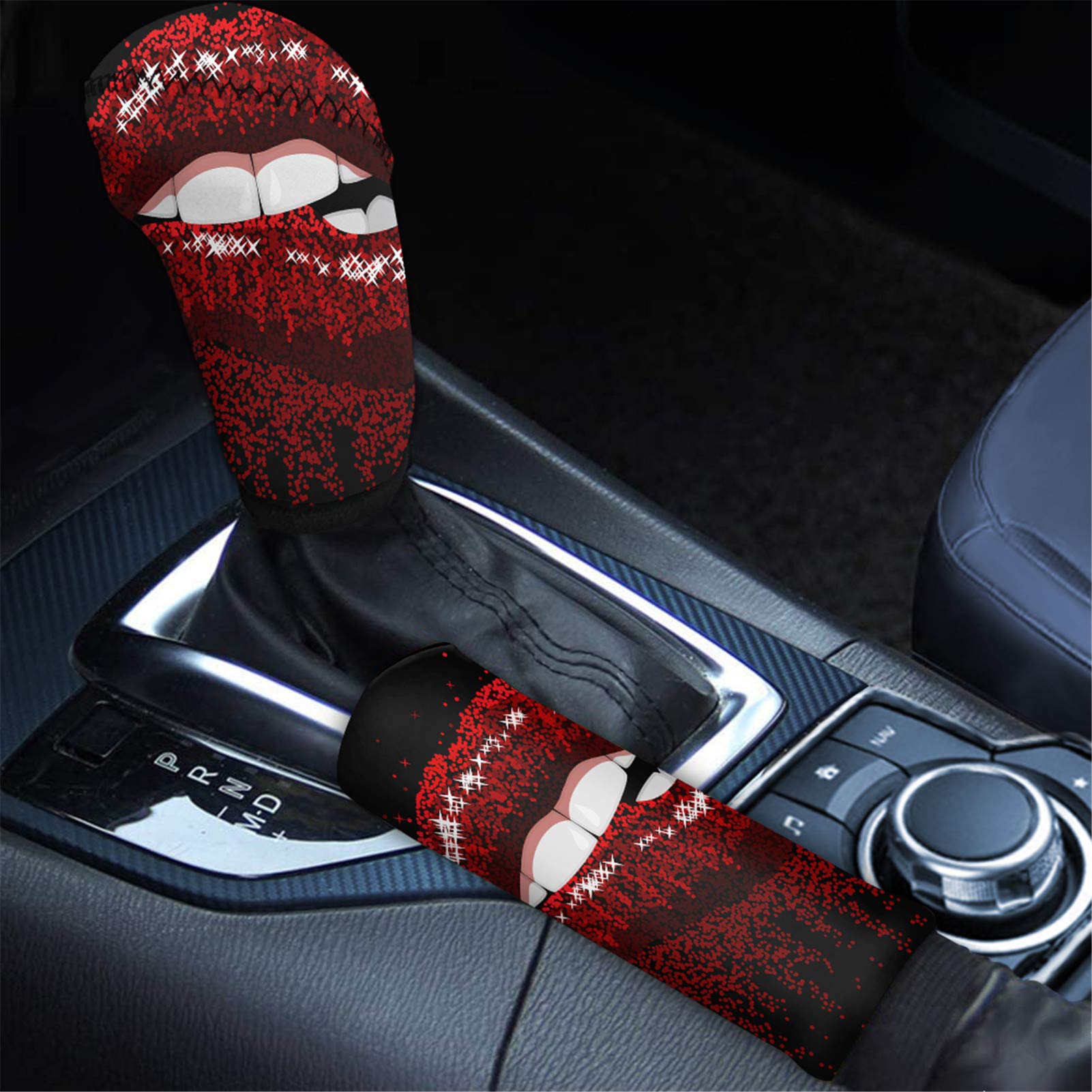 Stylish Lip Car Decorations - Auto Shift Knob Cover & Handbrake Pad Set - Durable Washable Car Interior Accessories - Perfect for Sedans, SUVs & Trucks - Enhance Your Vehicle's Style & Protection