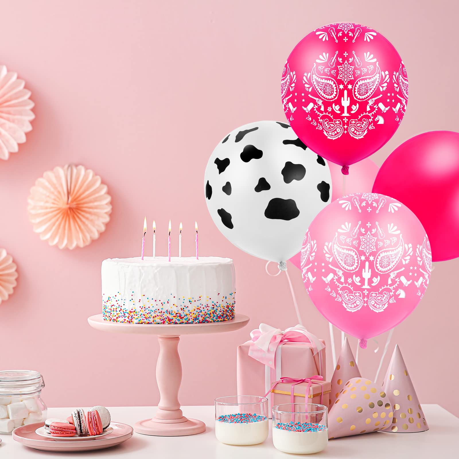 60 Pcs Cow Print Balloons 12 Inch - Pink Bandana Cowgirl Party Decorations for Baby Showers, Birthday Parties & Western Theme Events - Perfect for Farmhouse Decor, Gender Reveals and Photo Backdrops