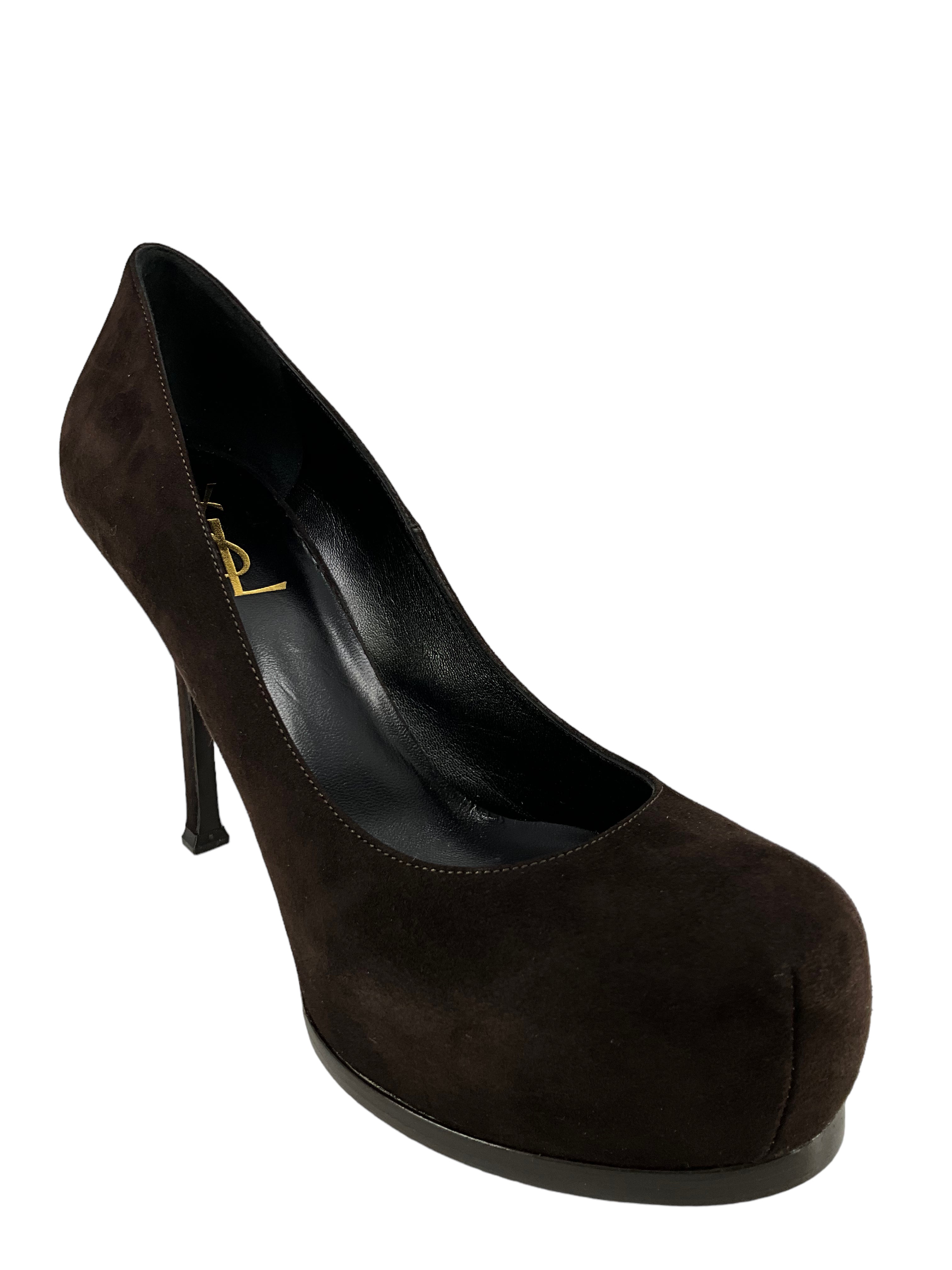Saint Laurent Brown Suede Platform Pumps Women's Size 9 | Luxury High Heel Shoes for Women | Perfect for Evening Parties, Weddings & Formal Events
