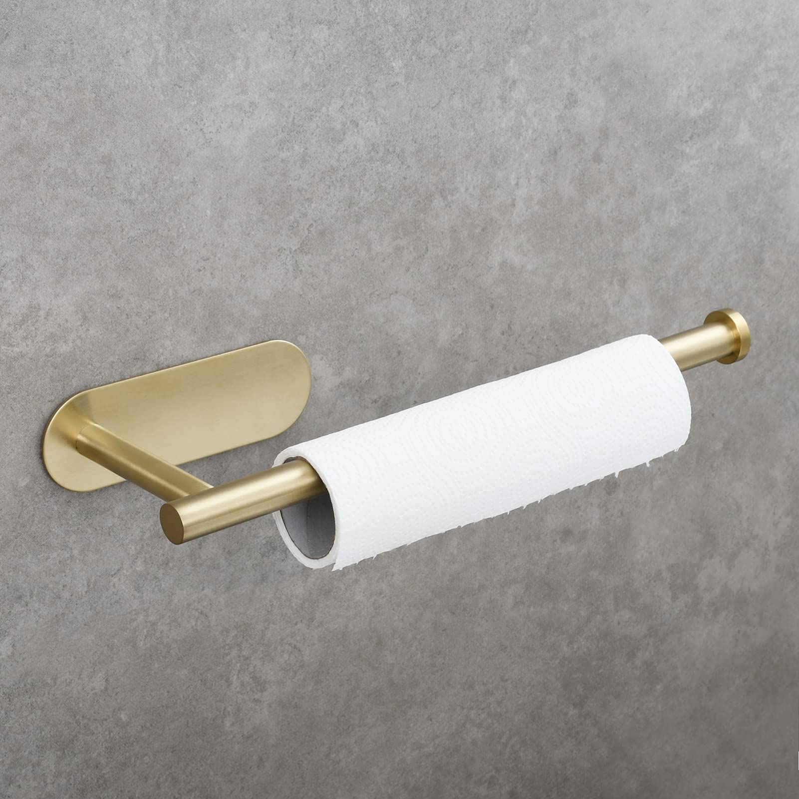 Stainless Steel Adhesive Towel Holder & Toilet Paper Roll Holder - Brushed Gold Finish for Bathroom & Toilet - Holds 2 Rolls - Space Saving Wall Mount Design for Small Bathrooms, RVs & Apartments