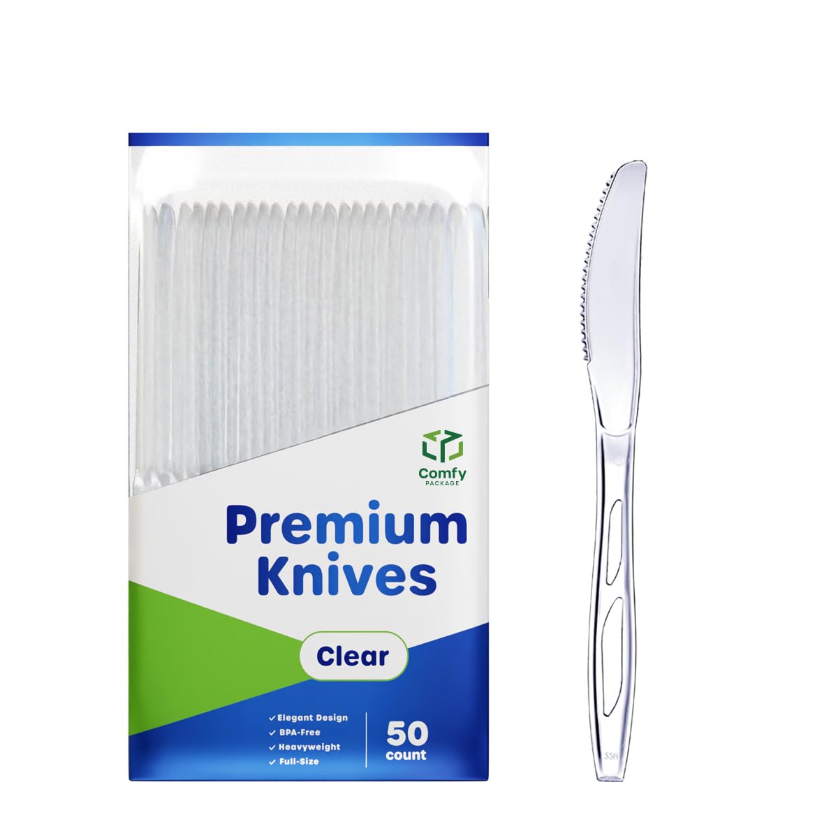 50-Pack Heavyweight Clear Plastic Knives - Durable Disposable Cutlery for Parties, Picnics, BBQs & Catering Events
