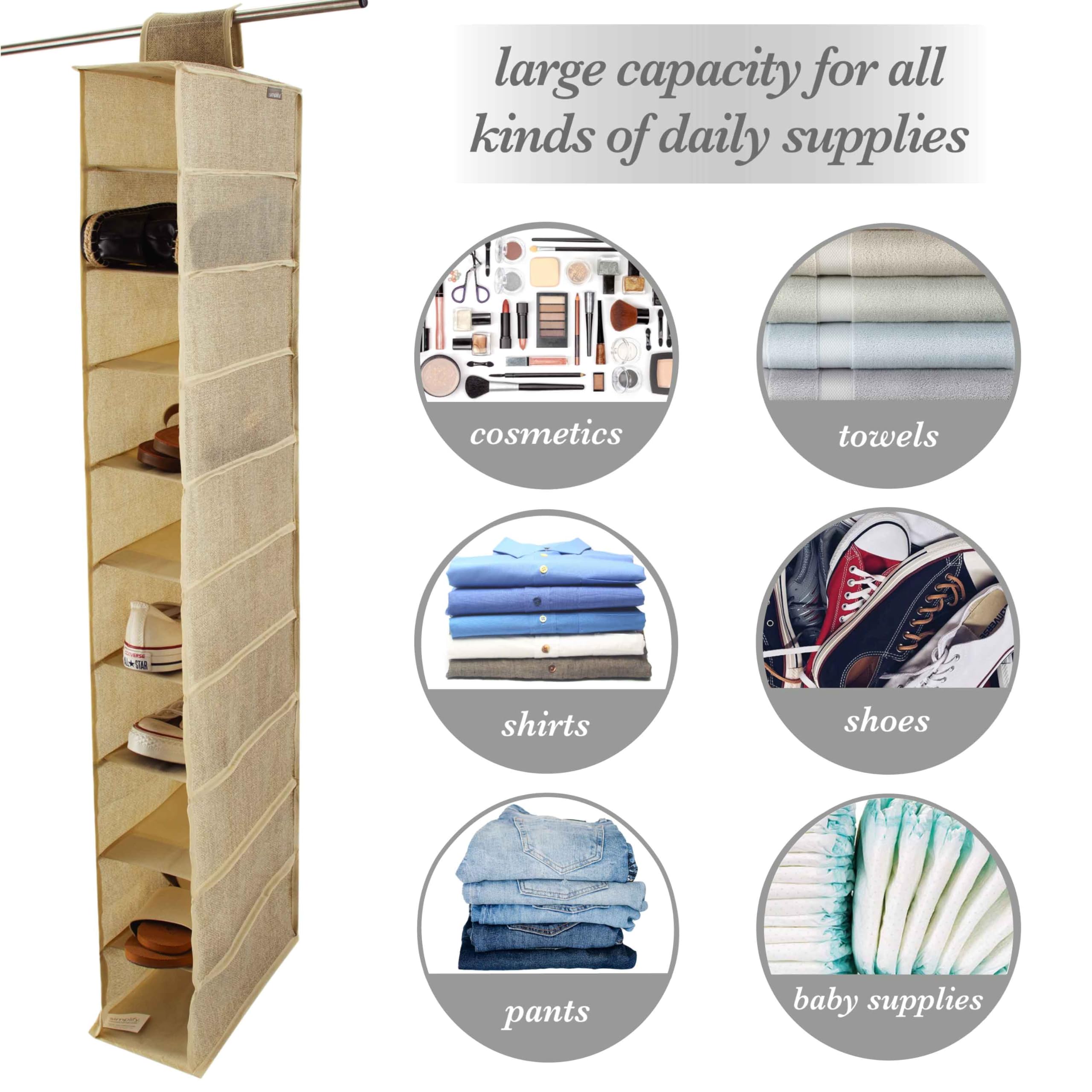 10-Tier Shoe Organizer - Polypropylene & Cardboard Storage Rack for Closet, Bedroom, Entryway - Space-Saving Off-White Shoe Shelf (25428-FEJ) - Perfect for Organizing Sneakers, Boots & Heels