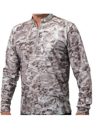 Men's 1/4 Zip Long Sleeve Camouflage Fishing Shirt with UPF Protection - Aqua Camo Design for Outdoor Activities, Hiking & Fishing Gear