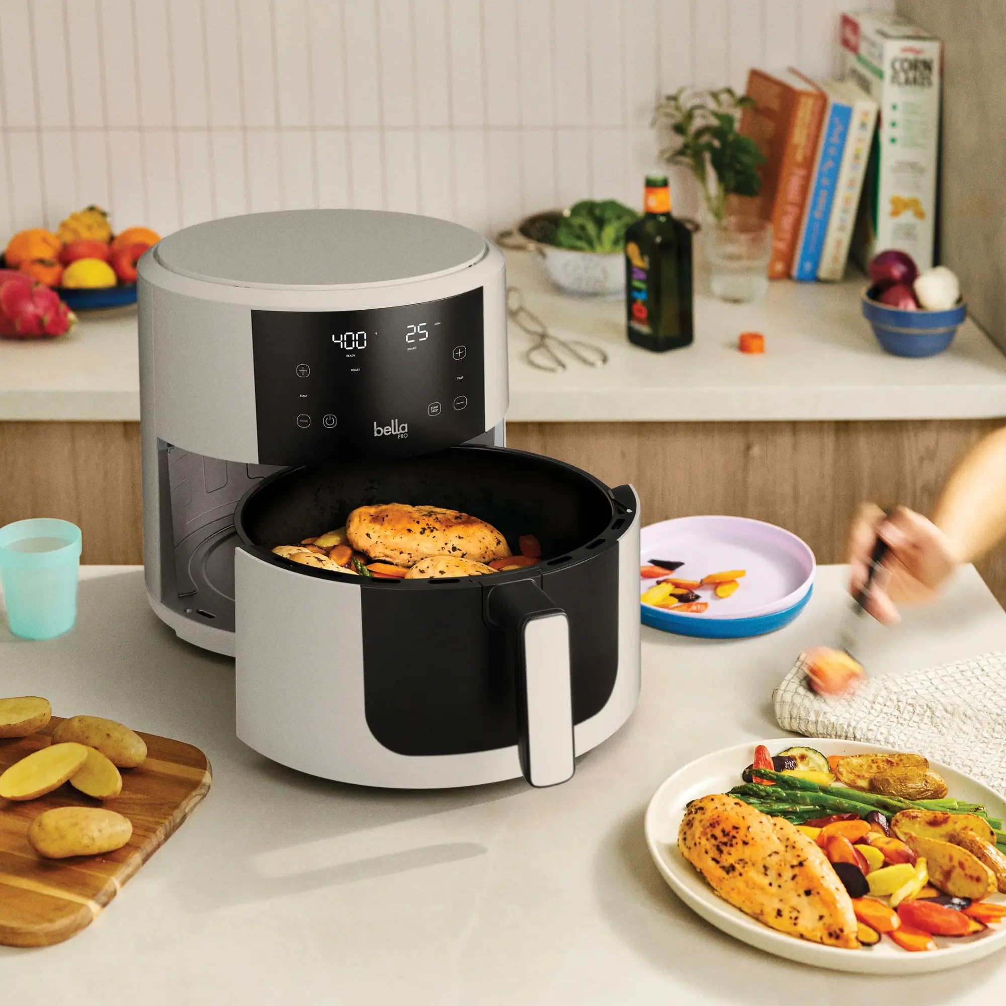 Bella-Pro SmartCrisp 8-Quart Digital Air Fryer with Touchscreen - 1700W Nonstick Ceramic Coating, 6 Preset Cooking Functions for Oil-Free Healthy Meals - Large Family Size, Dishwasher Safe - Perfect for Roasting, Baking, Grilling & Reheating Food