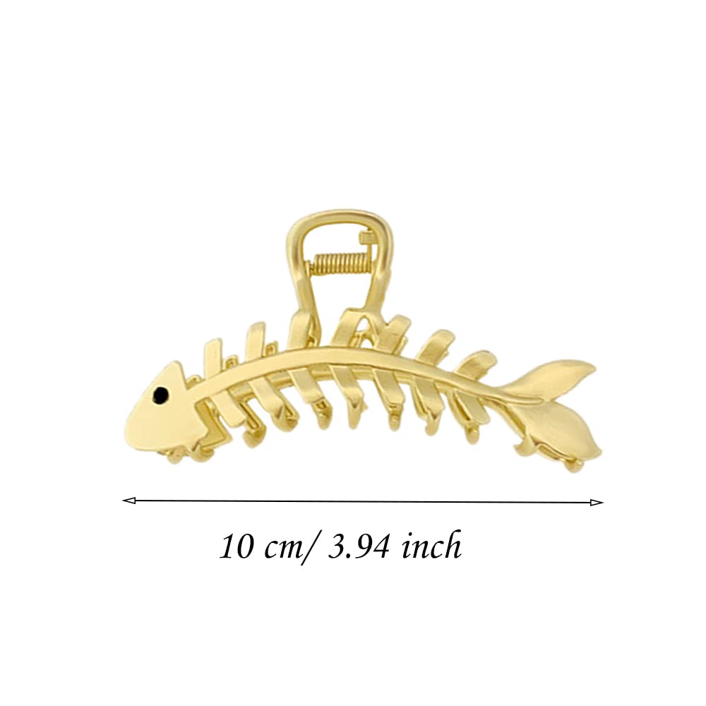 2PCS Large Metal Hair Claw Clips - Fish Bone Design Non-Slip Hollow Hair Clips for Women & Girls | Gold Hair Accessories for Ponytail, Bun & Updo Hairstyles