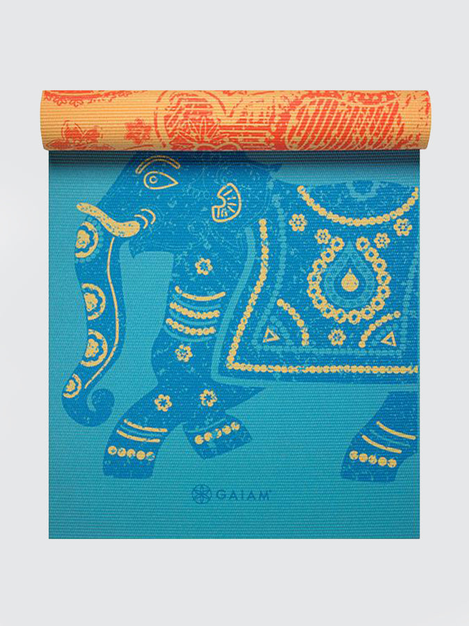 Gaiam Reversible Elephant Print Yoga Mat 6mm Thick Non-Slip Exercise Mat for Home & Studio Workouts - Perfect for Yoga, Pilates, and Meditation