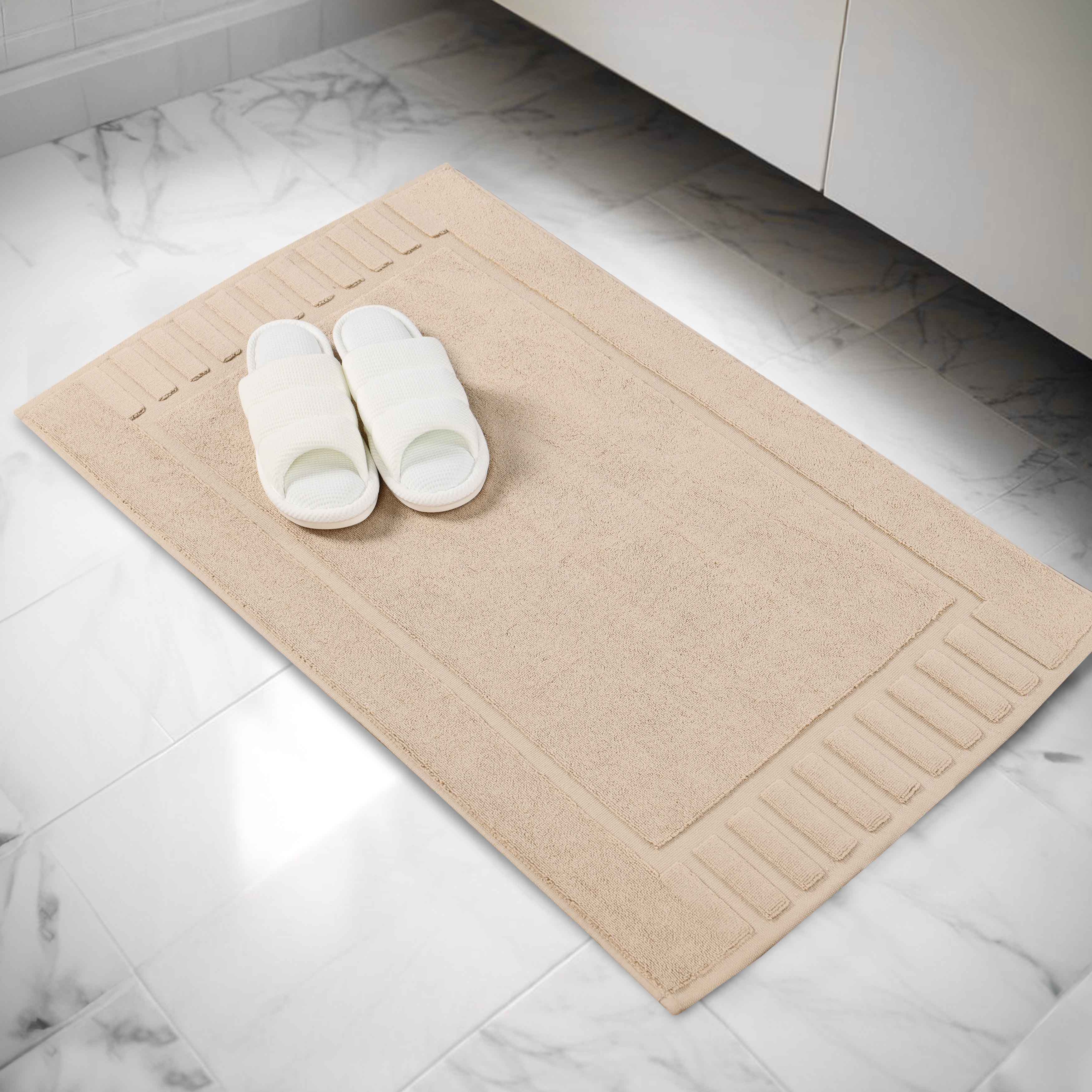 Premium Cotton Modern Geometric Border Absorbent Bath Mat Set of 2 - Non-Slip Soft Bathroom Rug for Bathroom Floor, Shower, Vanity Area - Home Decor Essentials