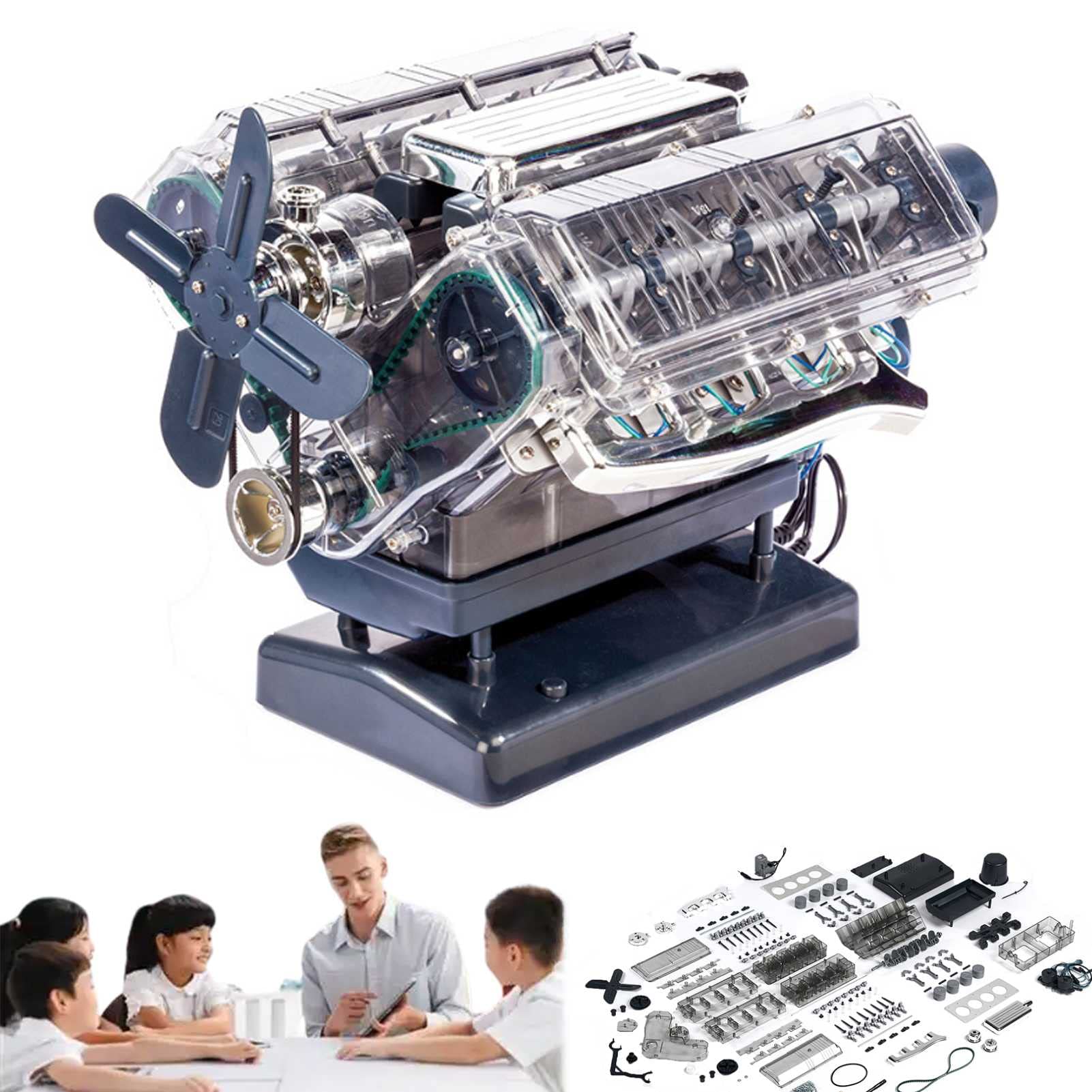 Yehalym 8-Cylinder Parallel Stirling Engine Model - Metal Electricity Generator Science Kit for Adults & Kids, Desktop Educational Toy for Physics Experiments | Perfect for STEM Learning, Home Decor & Science Enthusiasts