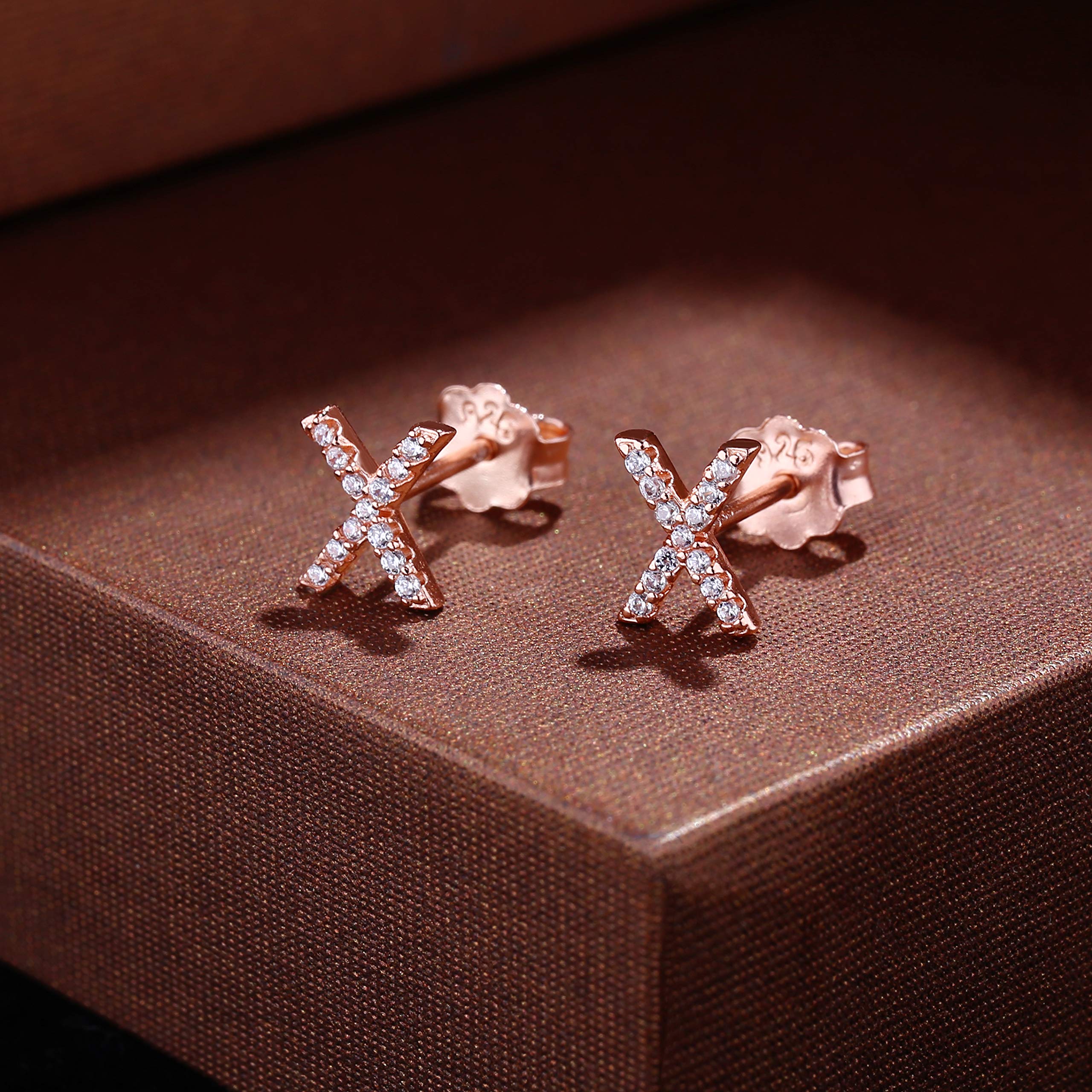 MONOOC Initial Stud Earrings for Women & Girls - S925 Sterling Silver Cubic Zirconia Hypoallergenic Earrings | Personalized Name Letter Jewelry | Perfect Birthday Gift for Her, Daughter, Sister | Everyday Wear, Party, Wedding, Graduation Gift