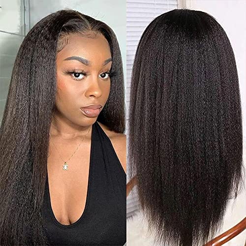 13x6 Italian Yaki Lace Front Wig - 160% Density Glueless Virgin Brazilian Human Hair - Kinky Straight 16 Inch with Baby Hair for Black Women | Perfect for Daily Wear, Special Occasions & Protective Styling
