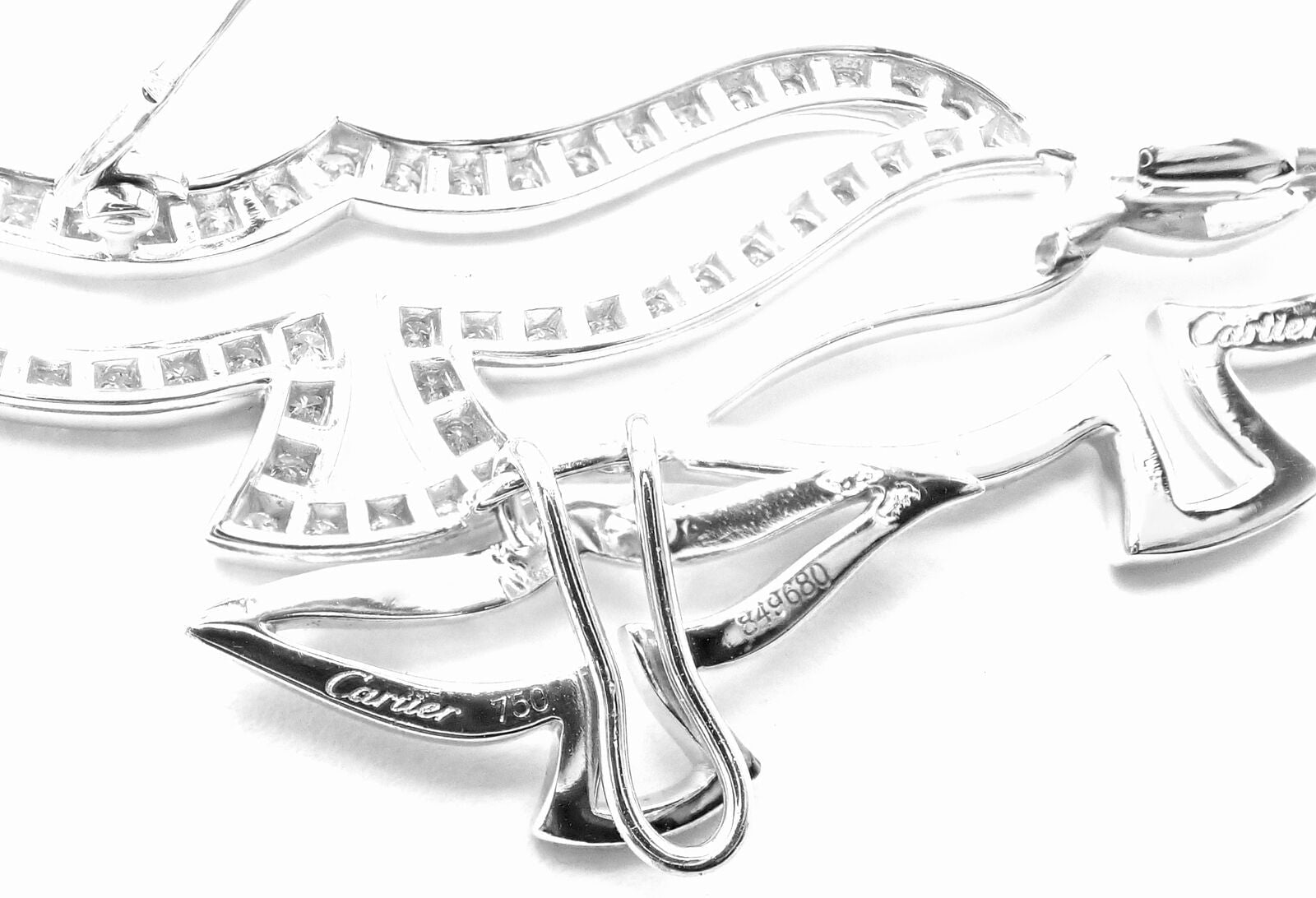 Authentic Cartier 18k White Gold Diamond Bird Pendant Pin Brooch - Luxury Jewelry Gift for Women, Perfect for Weddings & Special Occasions