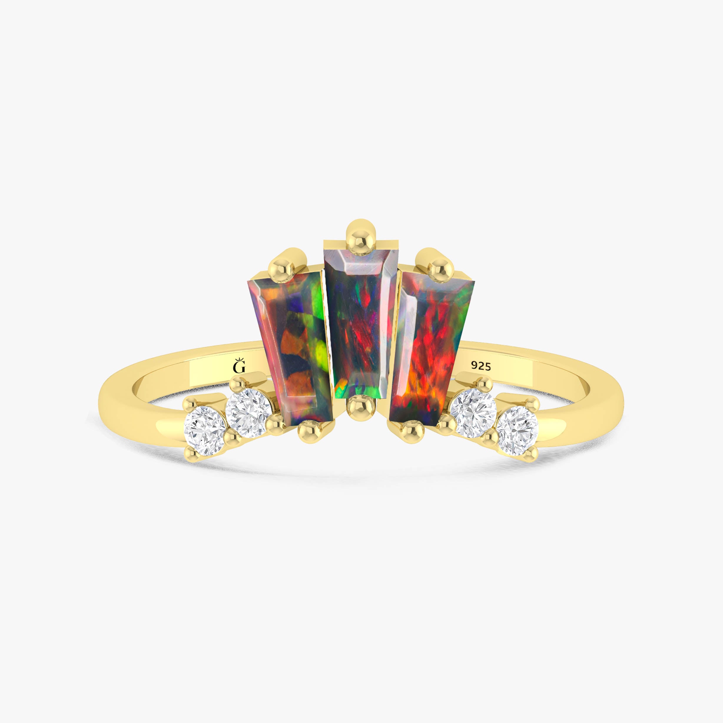 Baguette Black Opal Ring with Cubic Zirconia - Elegant Statement Jewelry for Women, Perfect for Evening Parties & Special Occasions