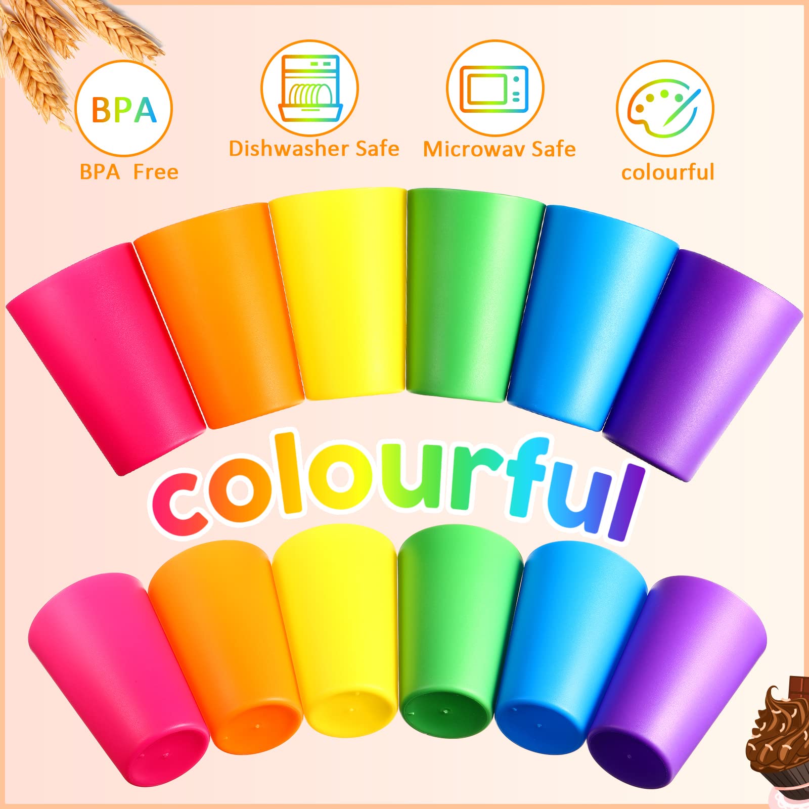 60-Piece Reusable Plastic Cups for Kids & Adults - 8.5 oz Colorful Drinking Tumblers (Yellow, Orange, Red, Purple, Green, Dark Blue) - Perfect for Parties, School Events, Picnics & Family Gatherings