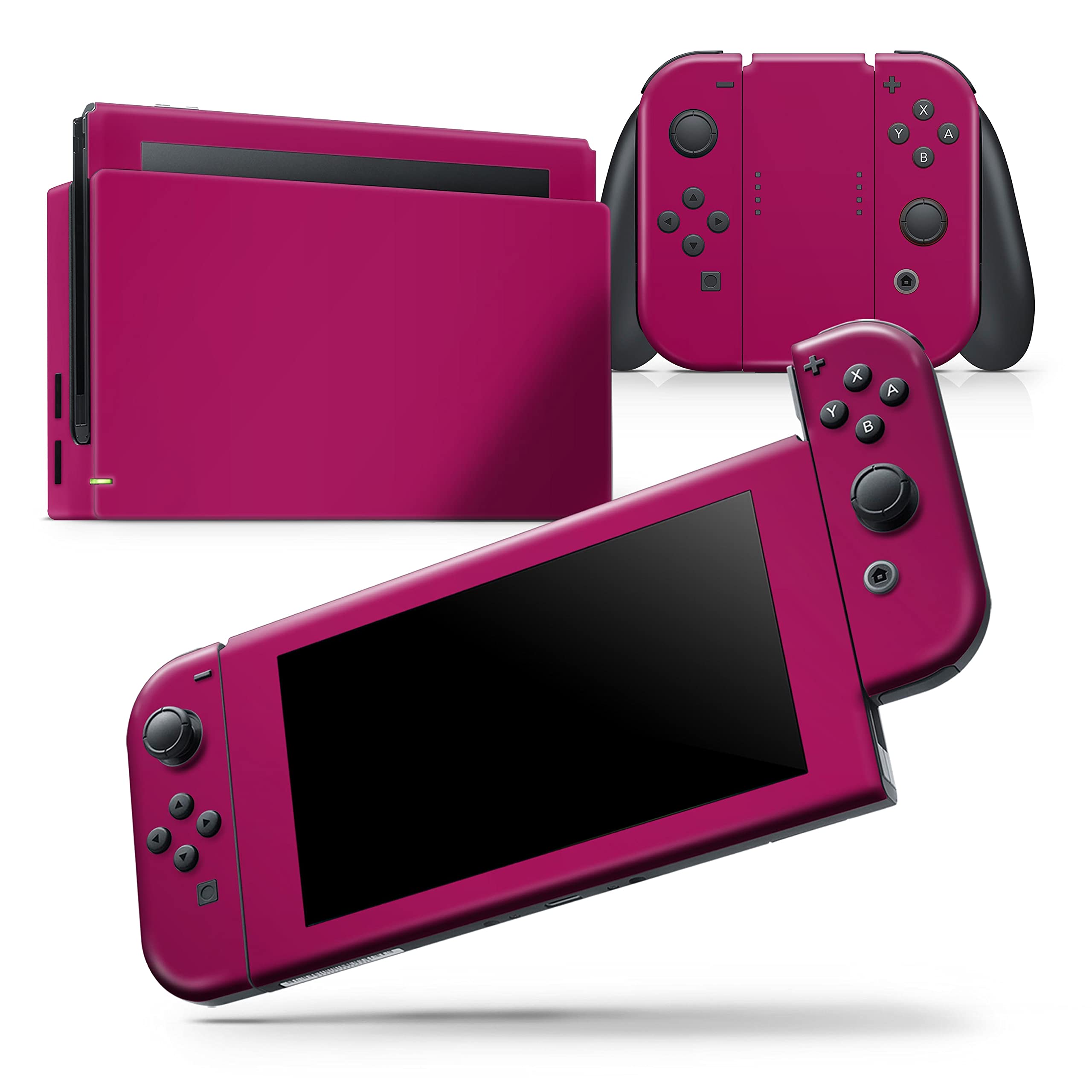 Nintendo Switch OLED Console Skin Decal - Scratch-Resistant Removable Vinyl Wrap Cover - Compatible with Switch OLED - Dark Pink V2 - Perfect for Gaming Protection & Customization