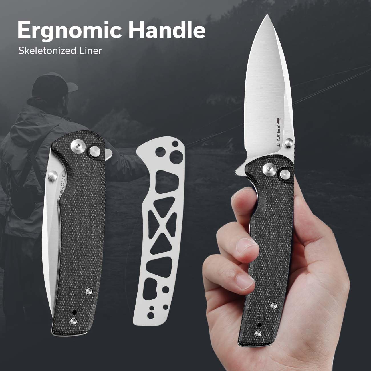 SENCUT Sachse Folding Pocket Knife - 9Cr18MoV Satin Blade, Black Micarta Handle, Button Lock, Clip for EDC | Compact Everyday Carry Knife for Men & Women | Perfect for Camping, Hiking, Survival & Outdoor Activities | Gift Idea S21007-1