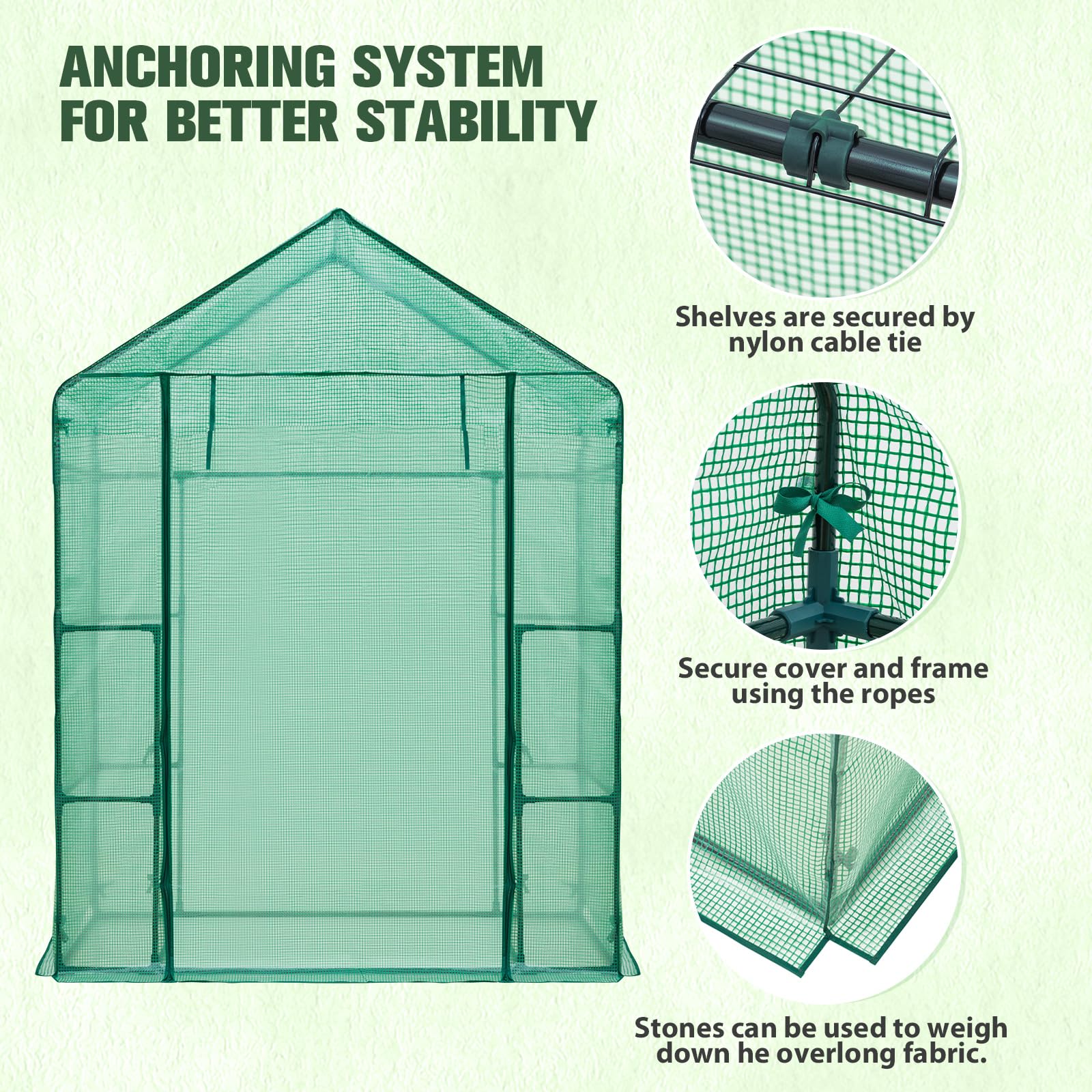 COOS BAY 57x29x77 Inch Walk-in Mini Greenhouse with Windows & Roll-up Door - 3 Tier 4 Shelf Portable Plant Hot House for Indoor/Outdoor Gardening, Seed Starting & Plant Protection (Green)