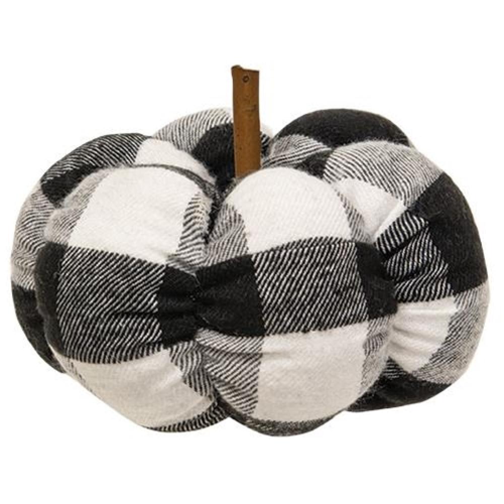 Black and White Buffalo Check Stuffed Pumpkin Plush Toy - Cute Fall Decor for Home, Thanksgiving, Halloween, and Christmas Seasonal Display