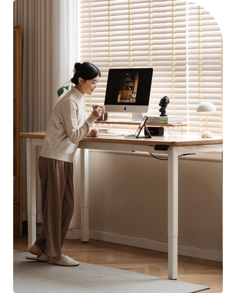 Solid Oak Wood Electric Height Adjustable Standing Desk with Dual Motors - Perfect for Home Office, Gaming, and Workspace Ergonomics