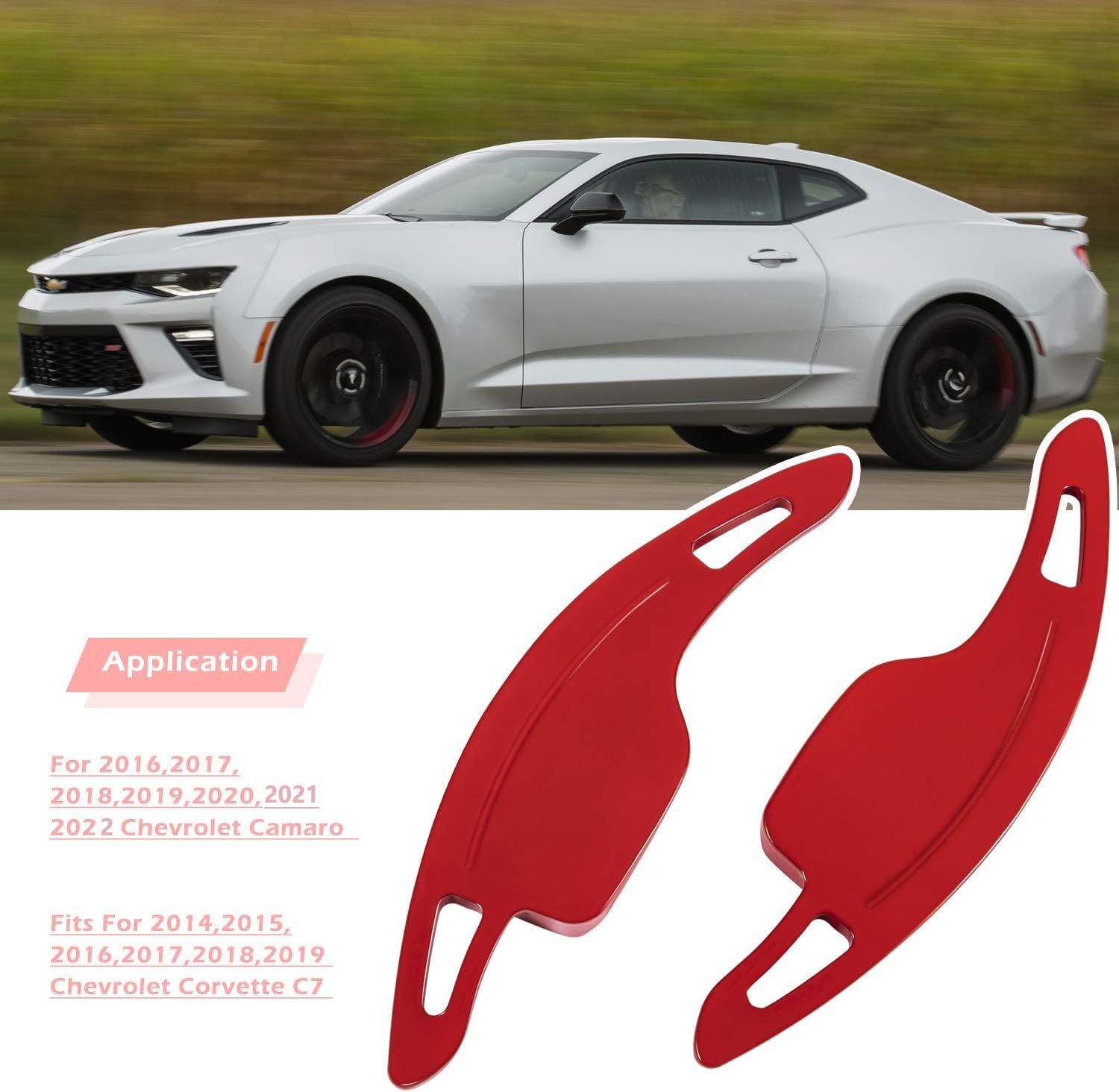 High-Quality Red Aluminum Steering Wheel Paddle Shifter Extension Cover Trim - Interior Accessories for 2016-2022 Chevrolet Camaro & 2014-2019 Corvette C7 - Easy Installation & Enhanced Driving Experience